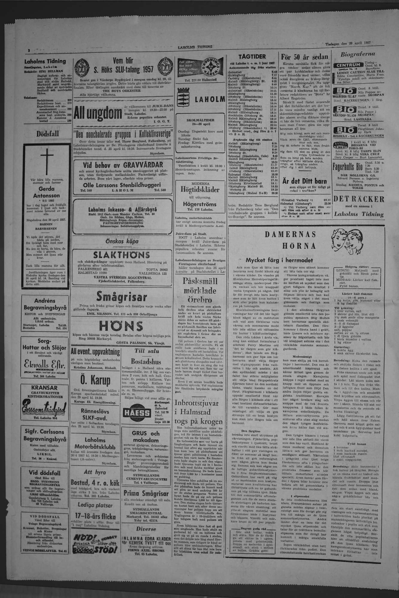 Laholms Tidning Tisdag 23 april 1957, sida 2
