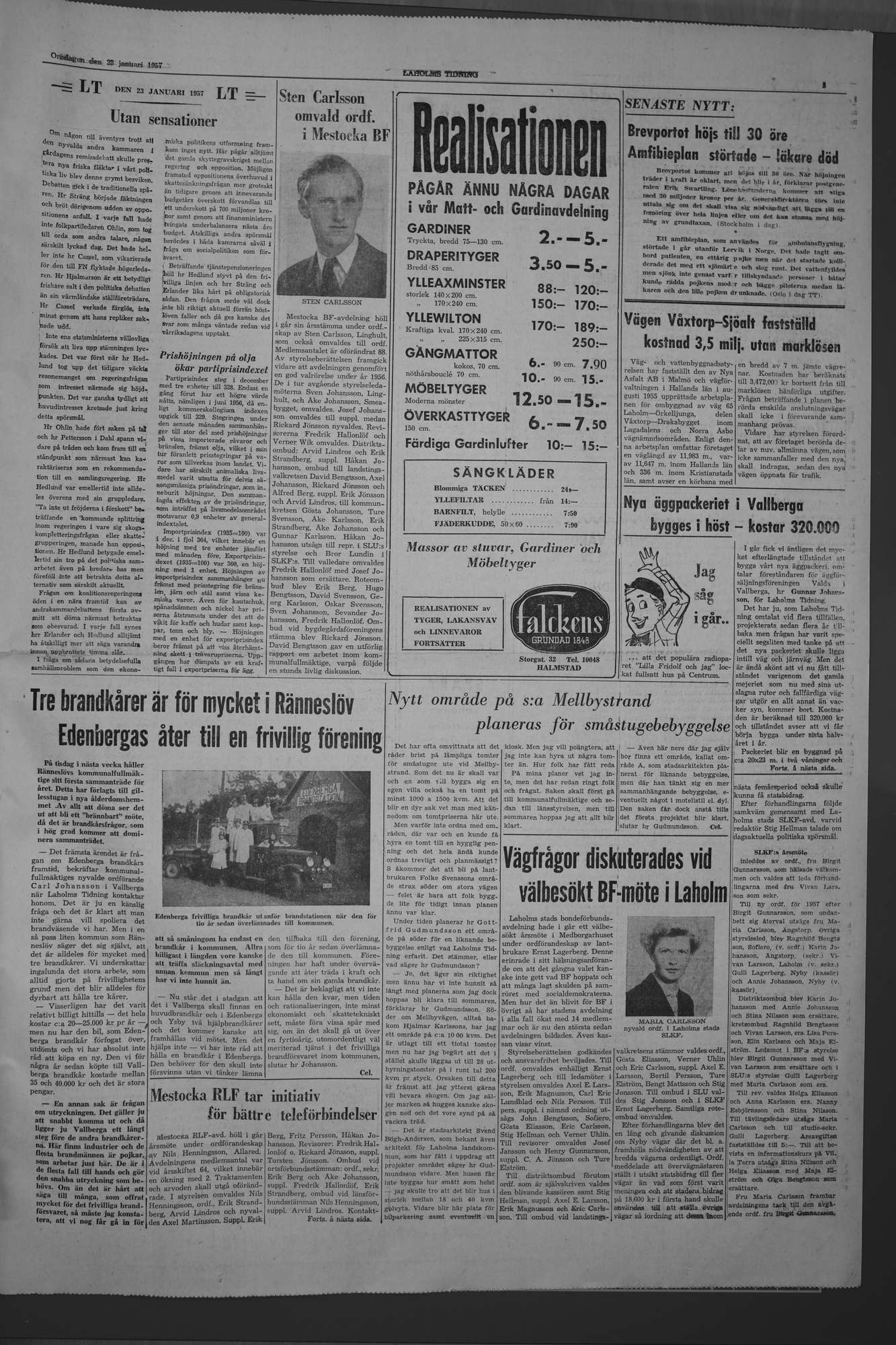 Laholms Tidning Onsdag 23 januari 1957, sida 3