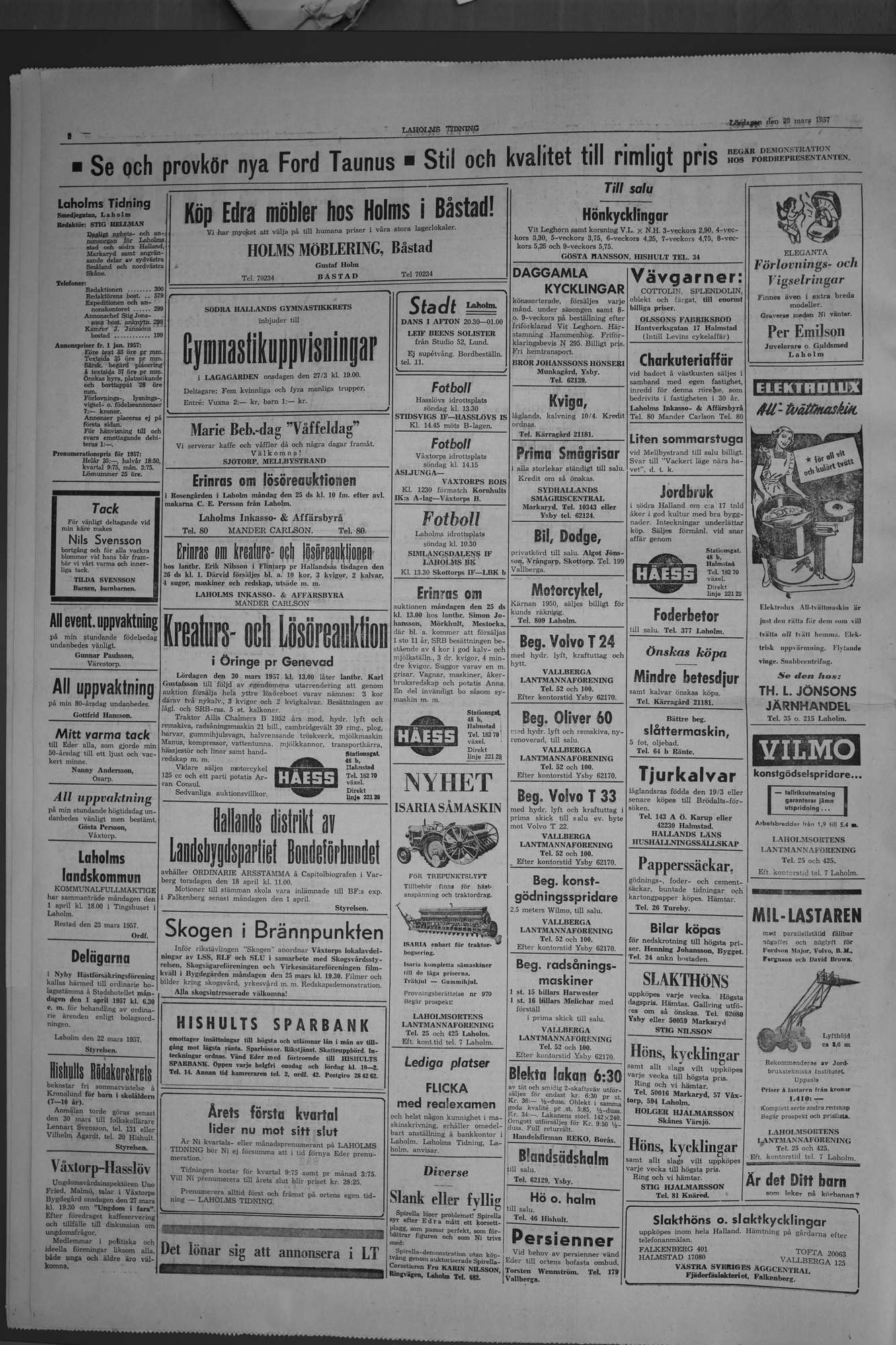 Laholms Tidning Lördag 23 mars 1957, sida 2