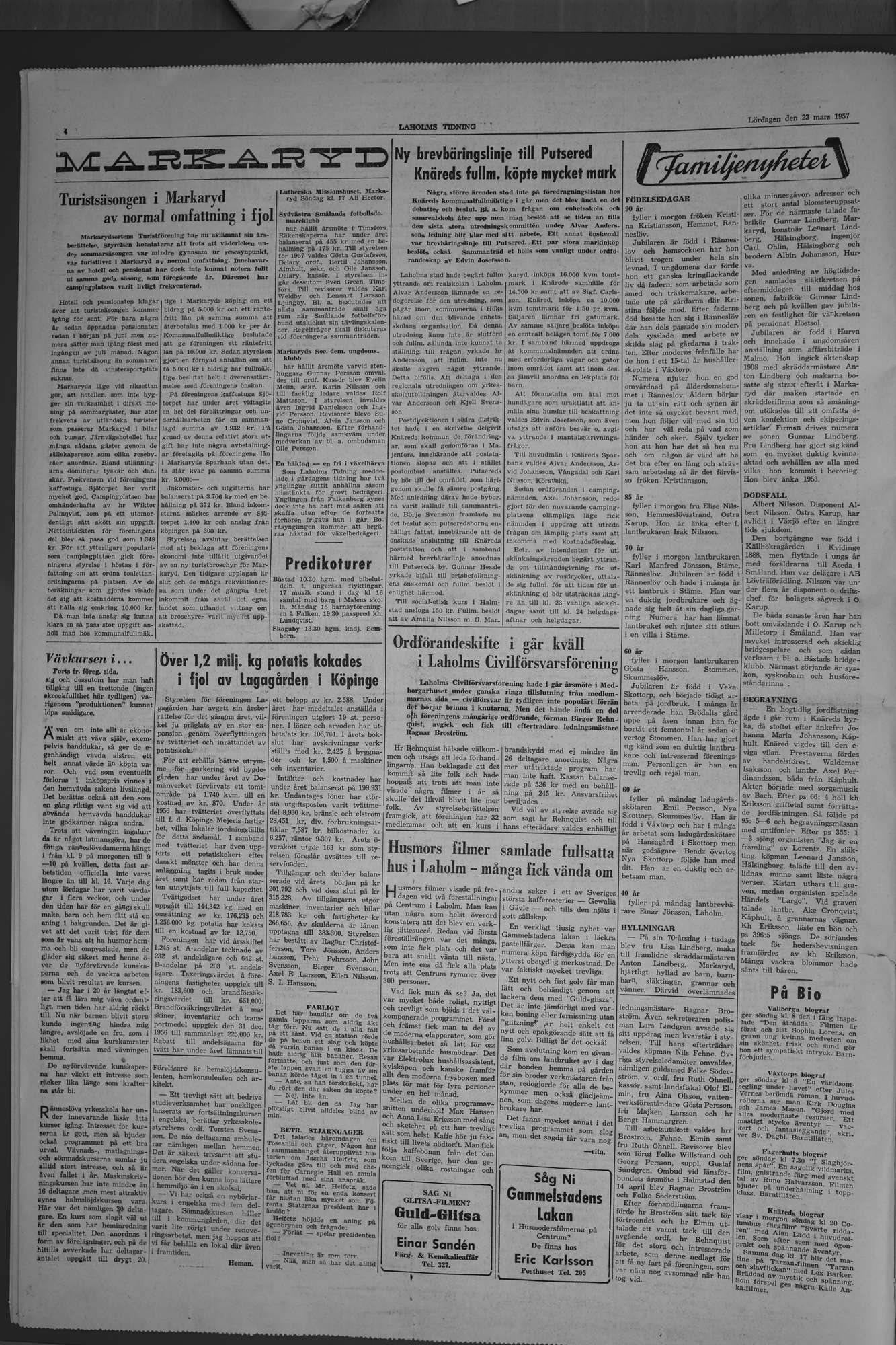 Laholms Tidning Lördag 23 mars 1957, sida 4