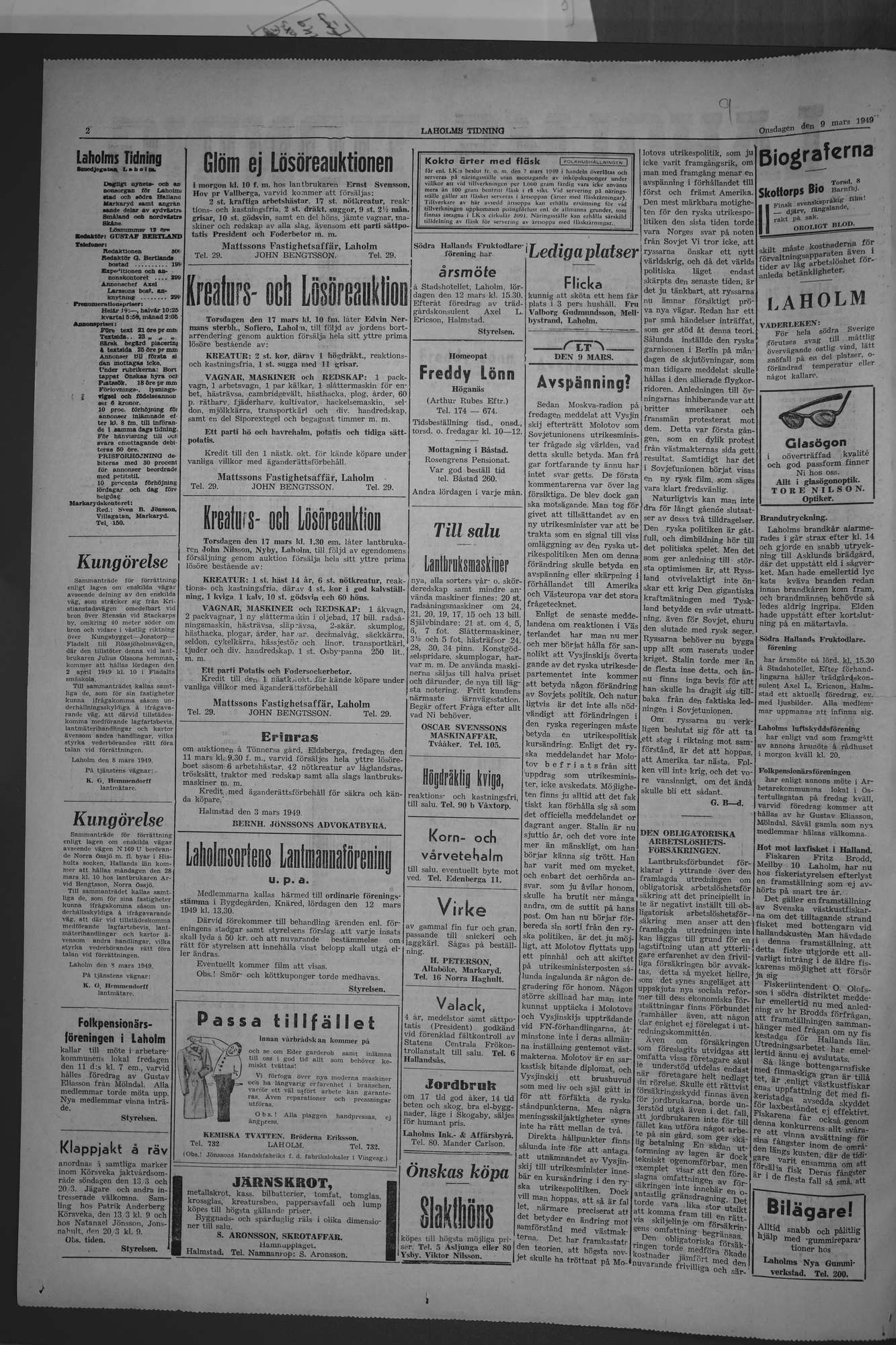 Laholms Tidning Onsdag 9 mars 1949, sida 2