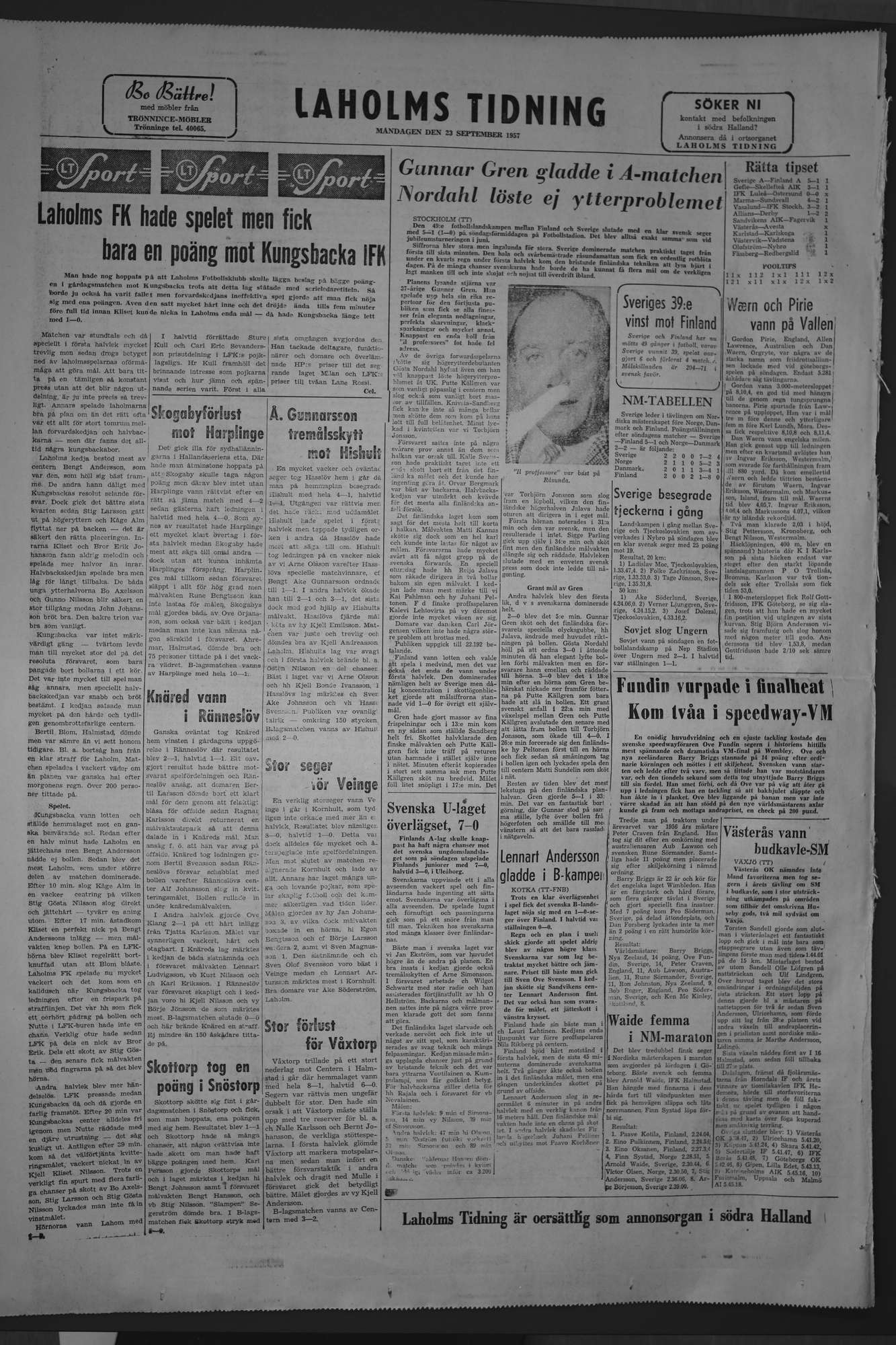 Laholms Tidning Måndag 23 september 1957, sida 8
