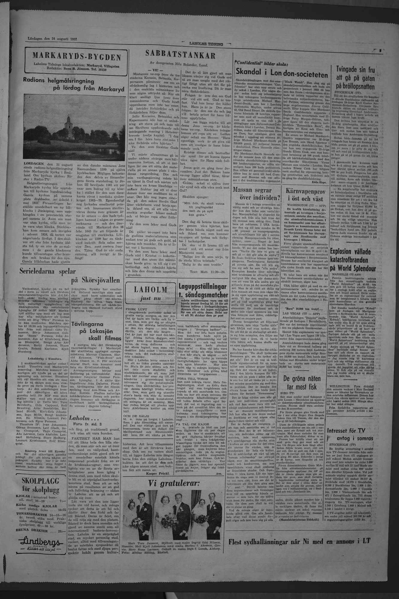 Laholms Tidning Lördag 24 augusti 1957, sida 5