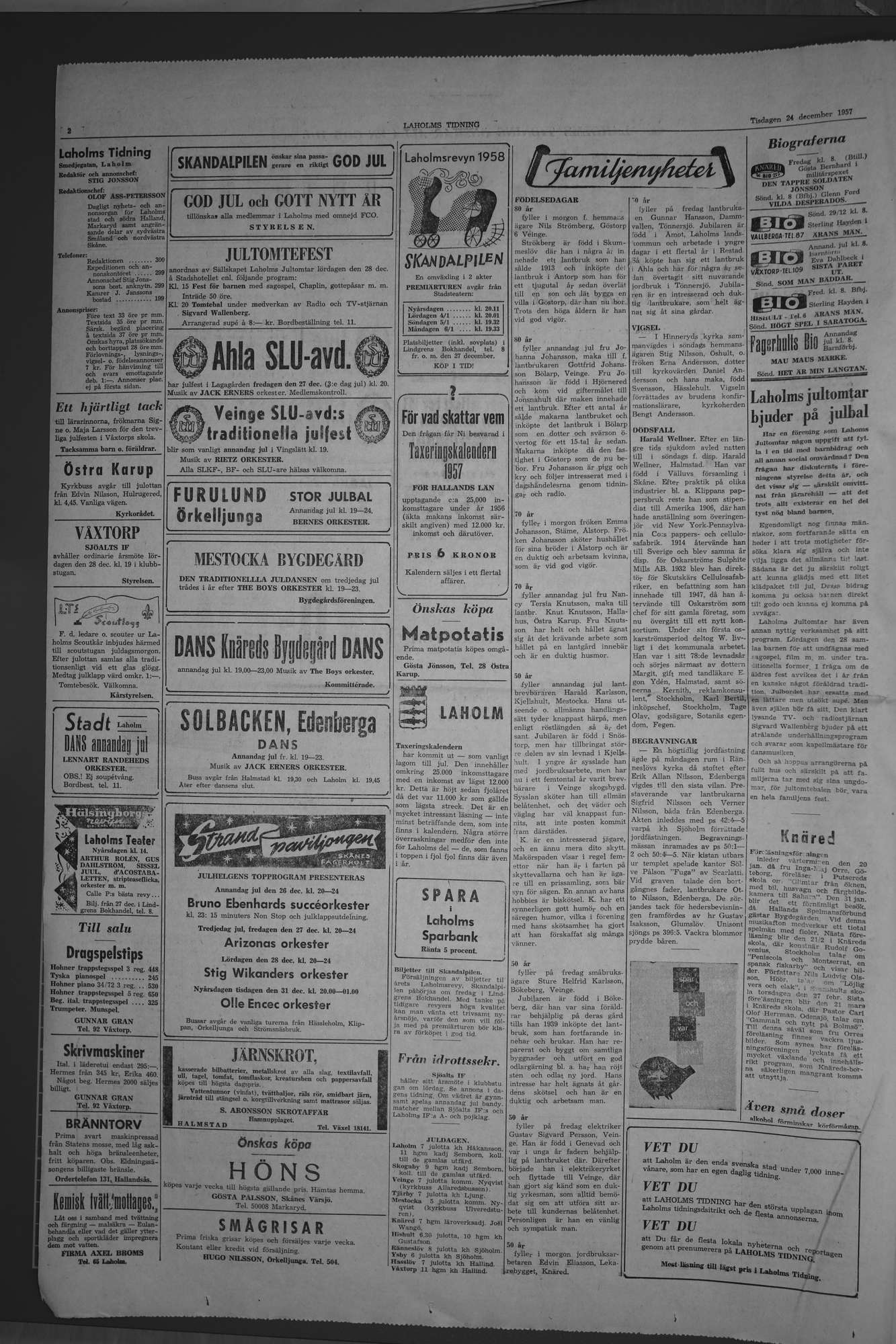 Laholms Tidning Tisdag 24 december 1957, sida 2