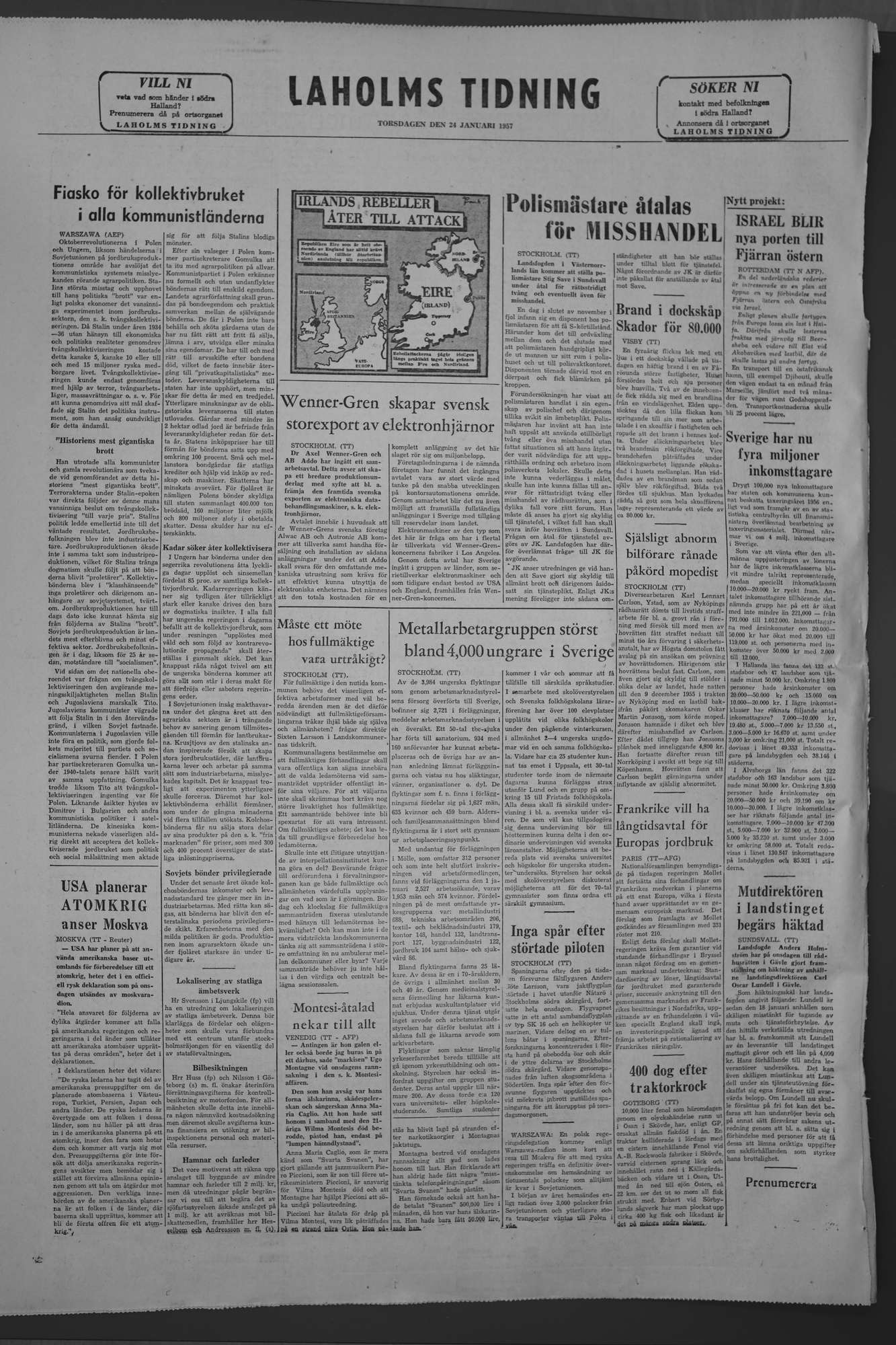 Laholms Tidning Torsdag 24 januari 1957, sida 8