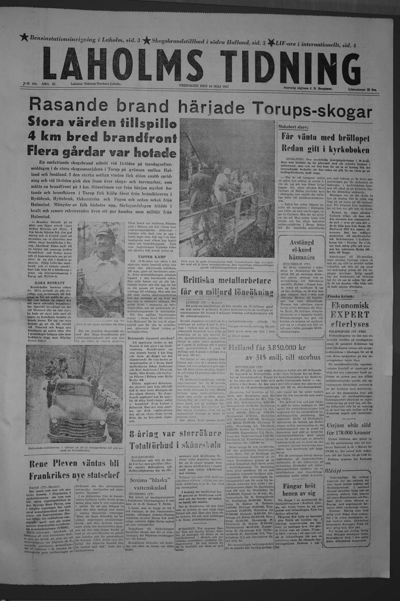 Laholms Tidning Fredag 24 maj 1957, sida 1