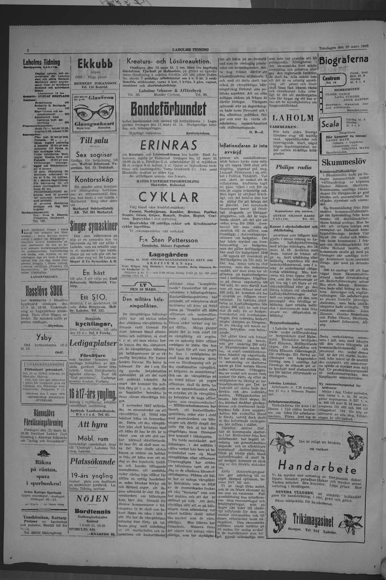 Laholms Tidning Torsdag 10 mars 1949, sida 2