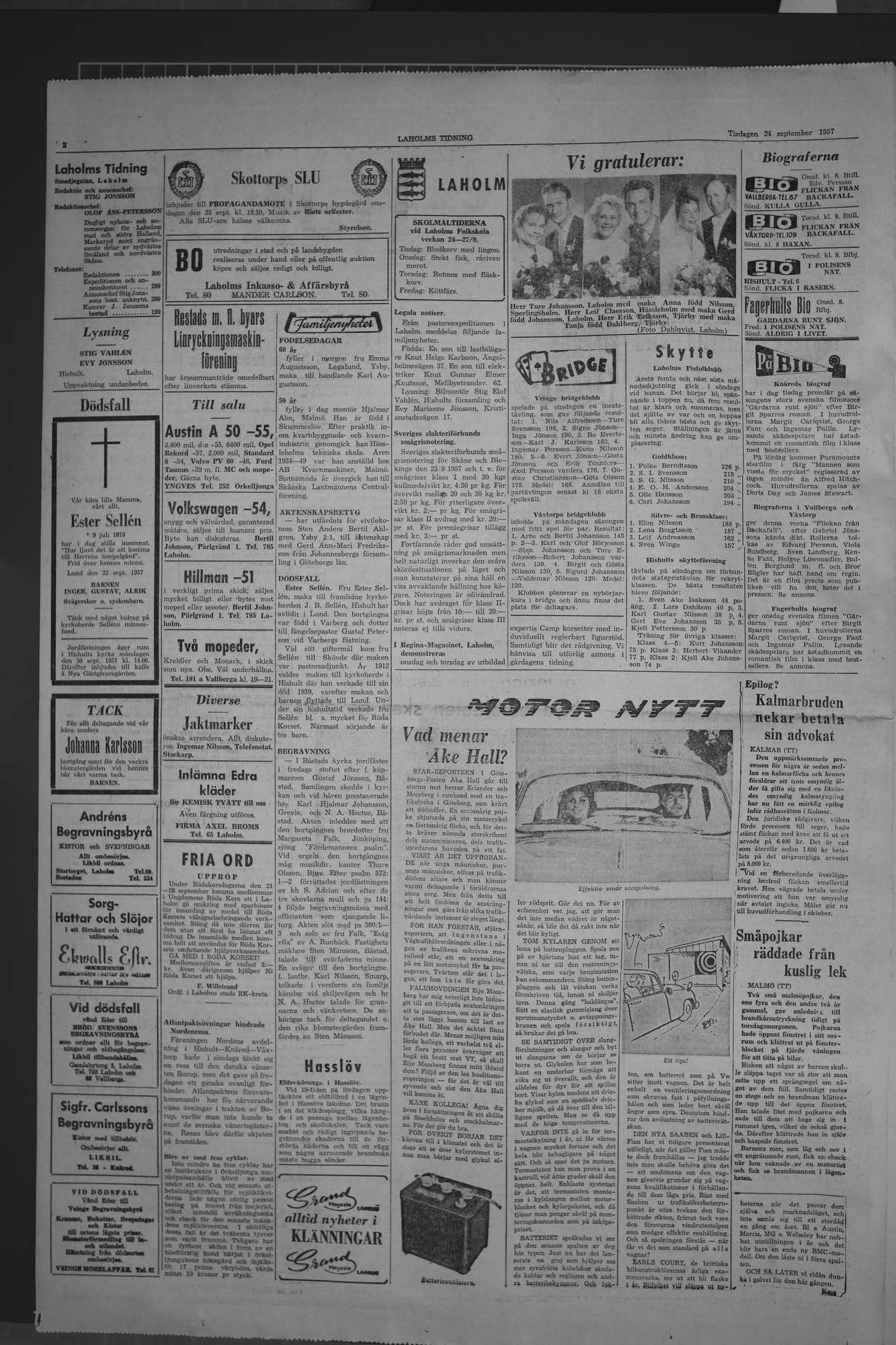 Laholms Tidning Tisdag 24 september 1957, sida 2