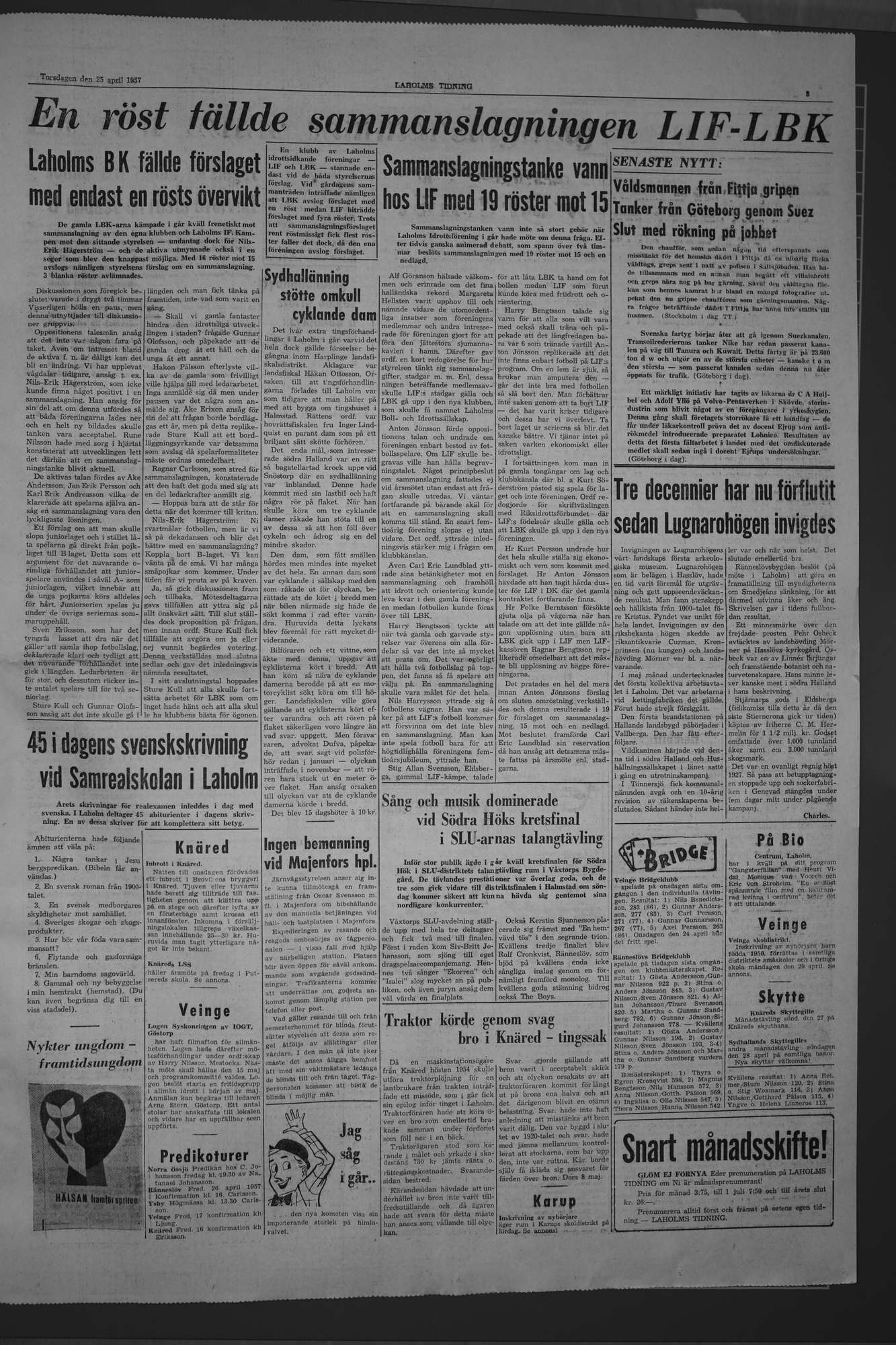 Laholms Tidning Torsdag 25 april 1957, sida 3