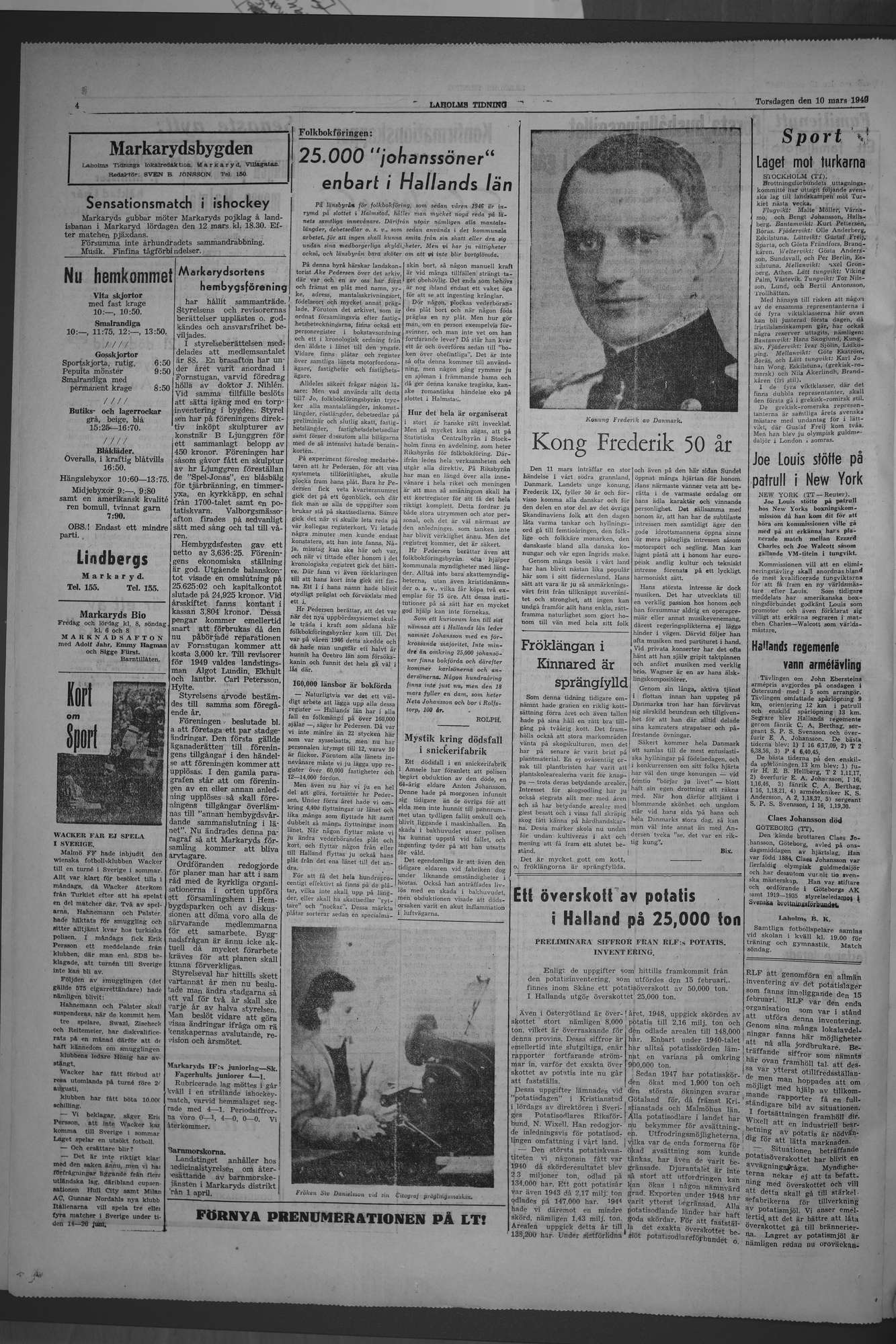 Laholms Tidning Torsdag 10 mars 1949, sida 4