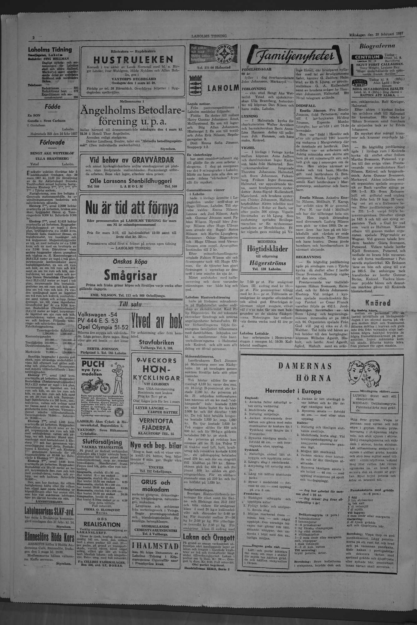 Laholms Tidning Måndag 25 februari 1957, sida 2