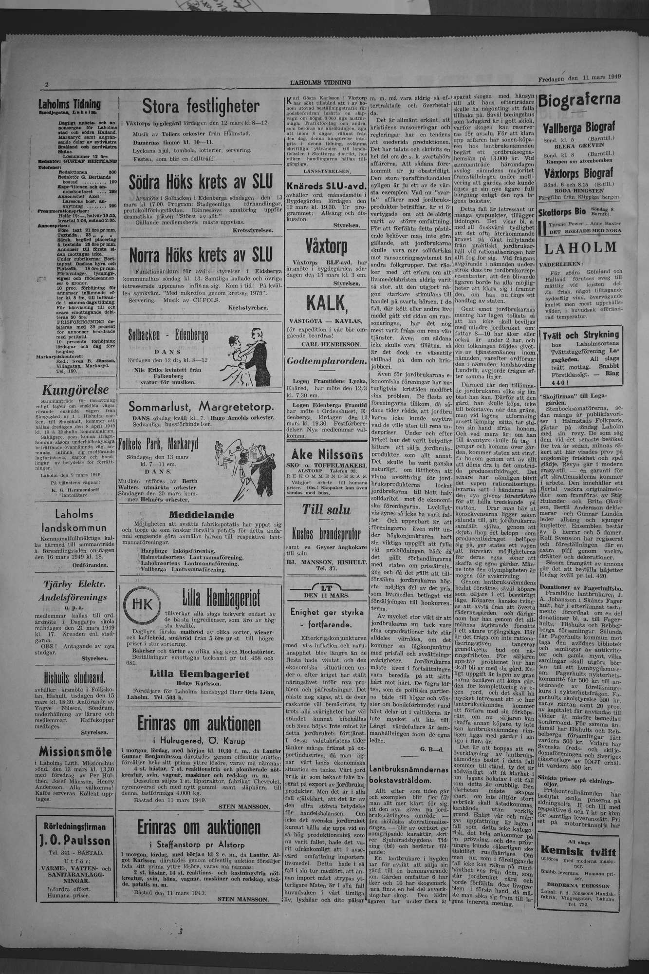 Laholms Tidning Fredag 11 mars 1949, sida 2