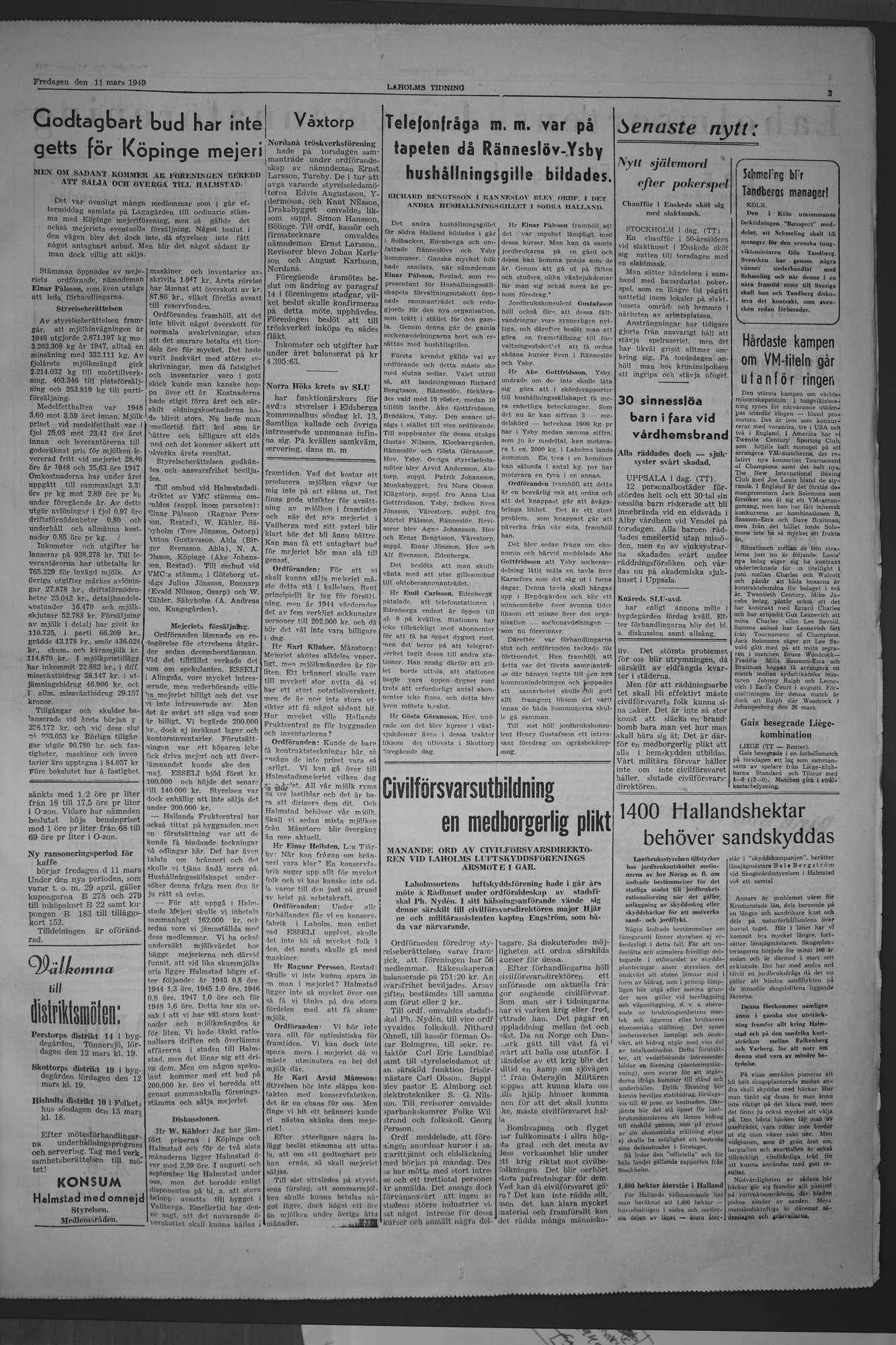 Laholms Tidning Fredag 11 mars 1949, sida 3