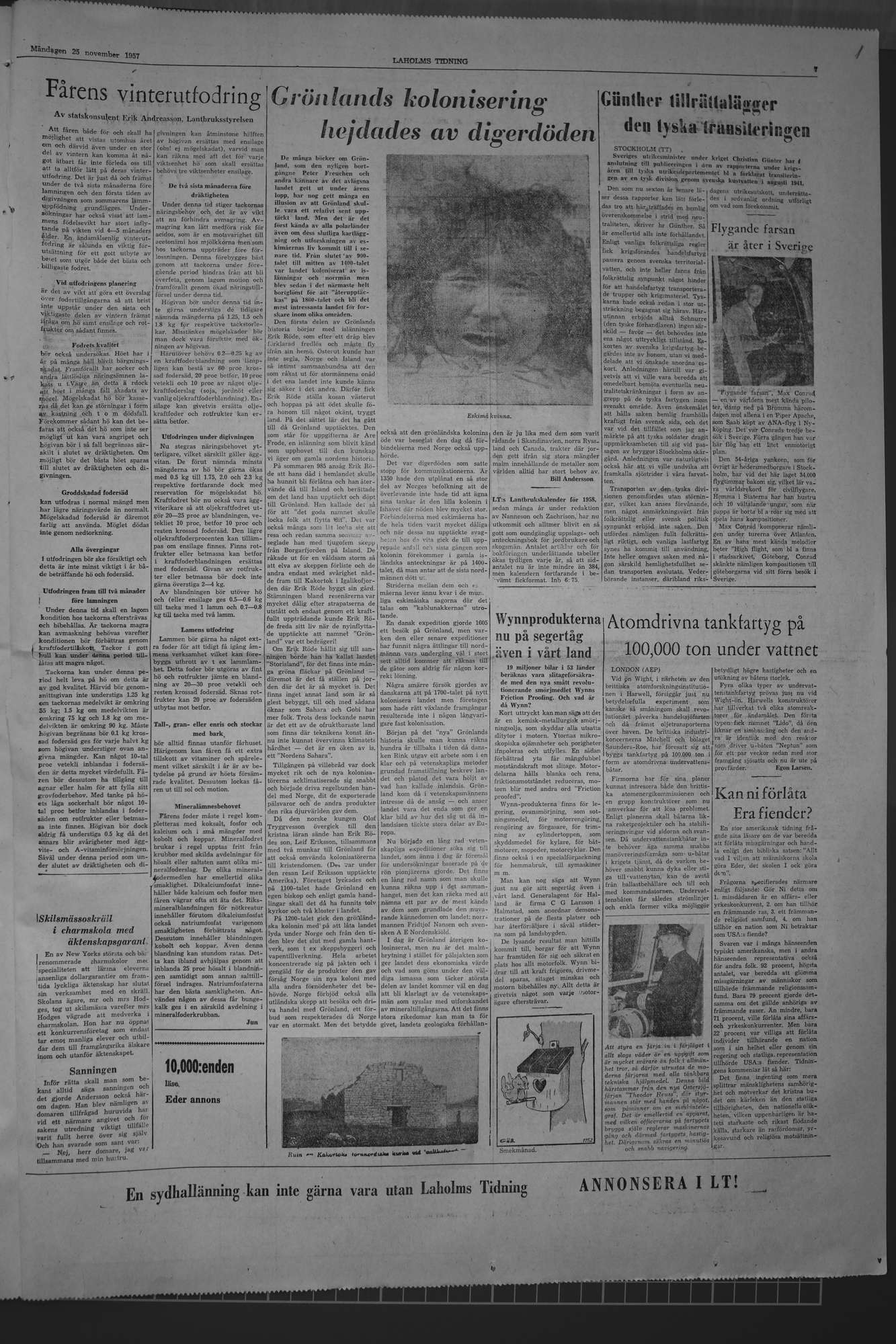 Laholms Tidning Måndag 25 november 1957, sida 7