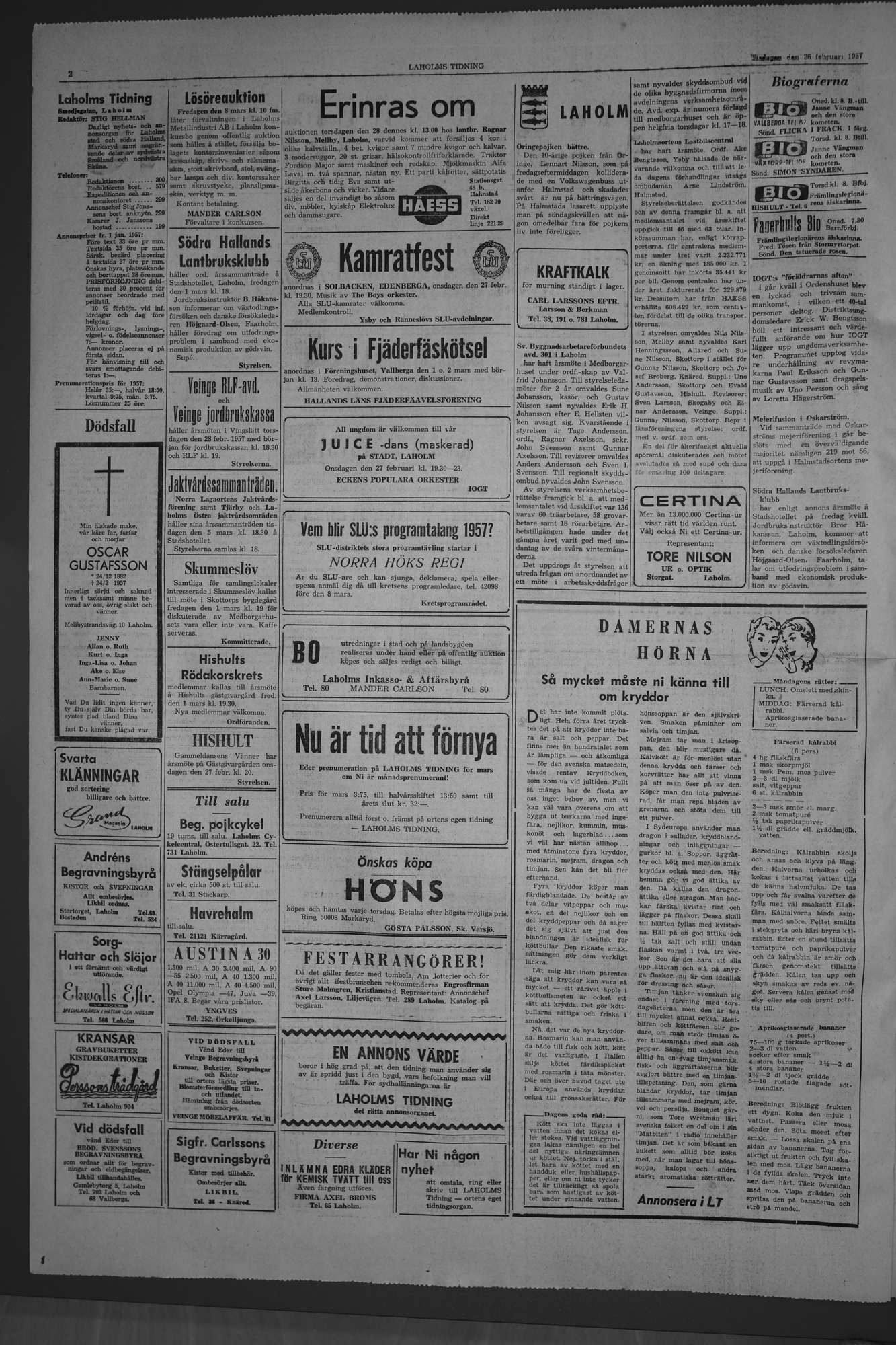 Laholms Tidning Tisdag 26 februari 1957, sida 2
