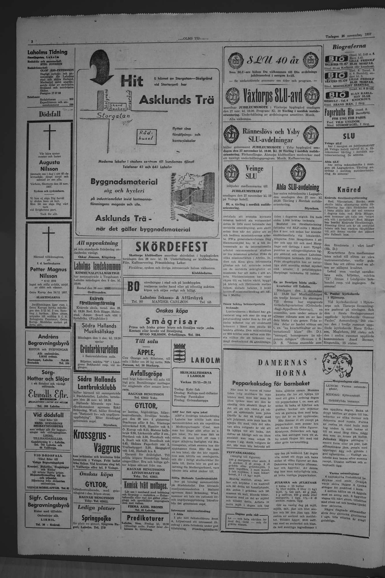 Laholms Tidning Tisdag 26 november 1957, sida 2