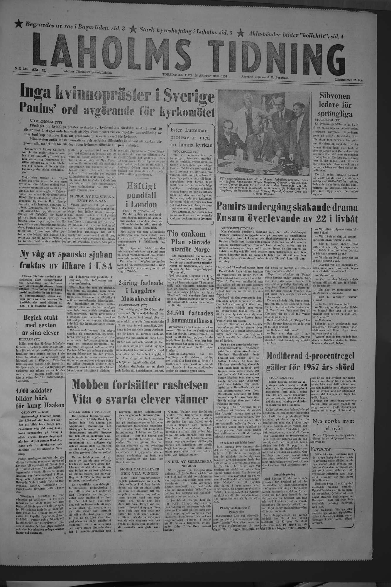 Laholms Tidning Torsdag 26 september 1957, sida 1
