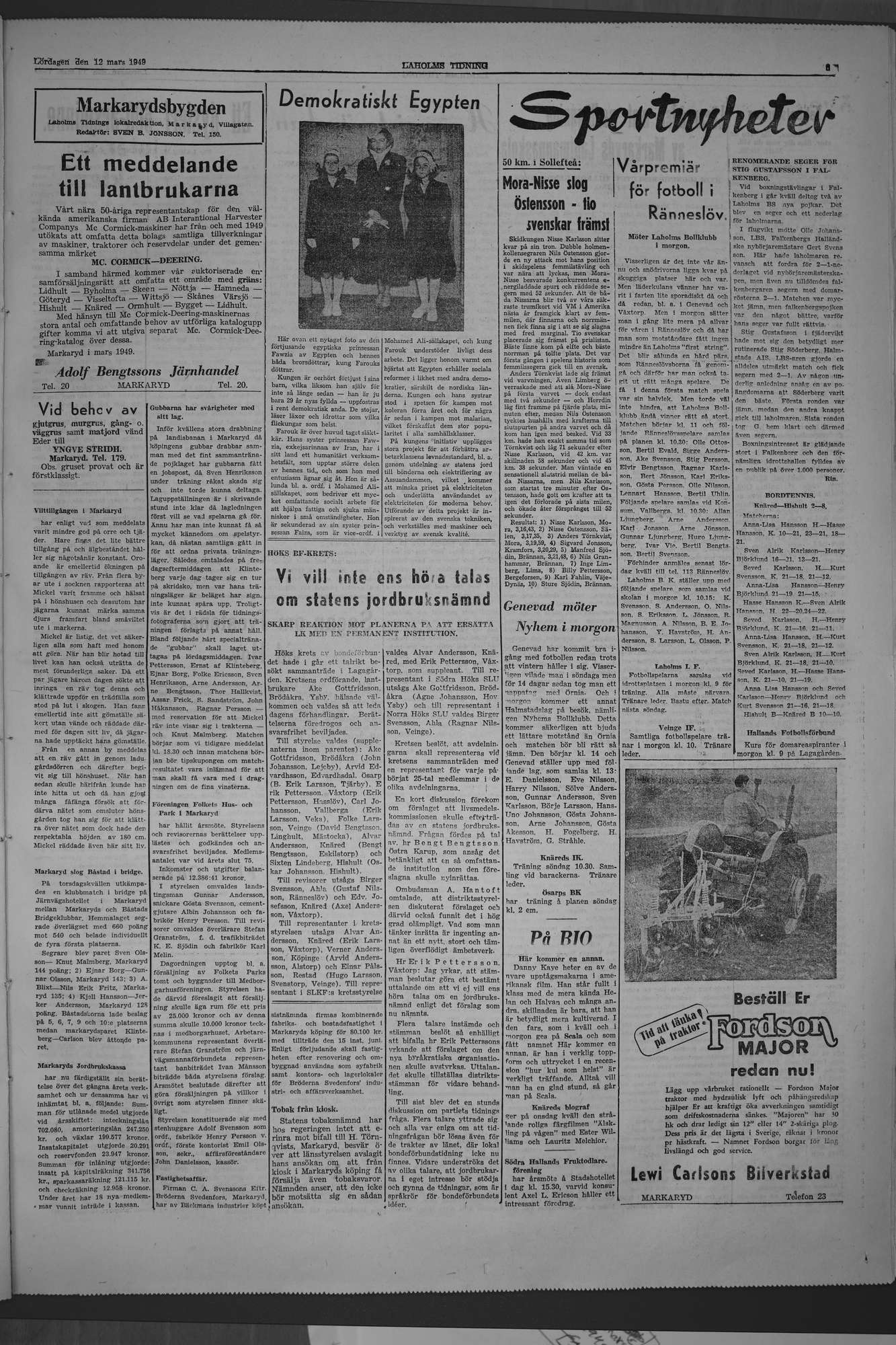 Laholms Tidning Lördag 12 mars 1949, sida 5
