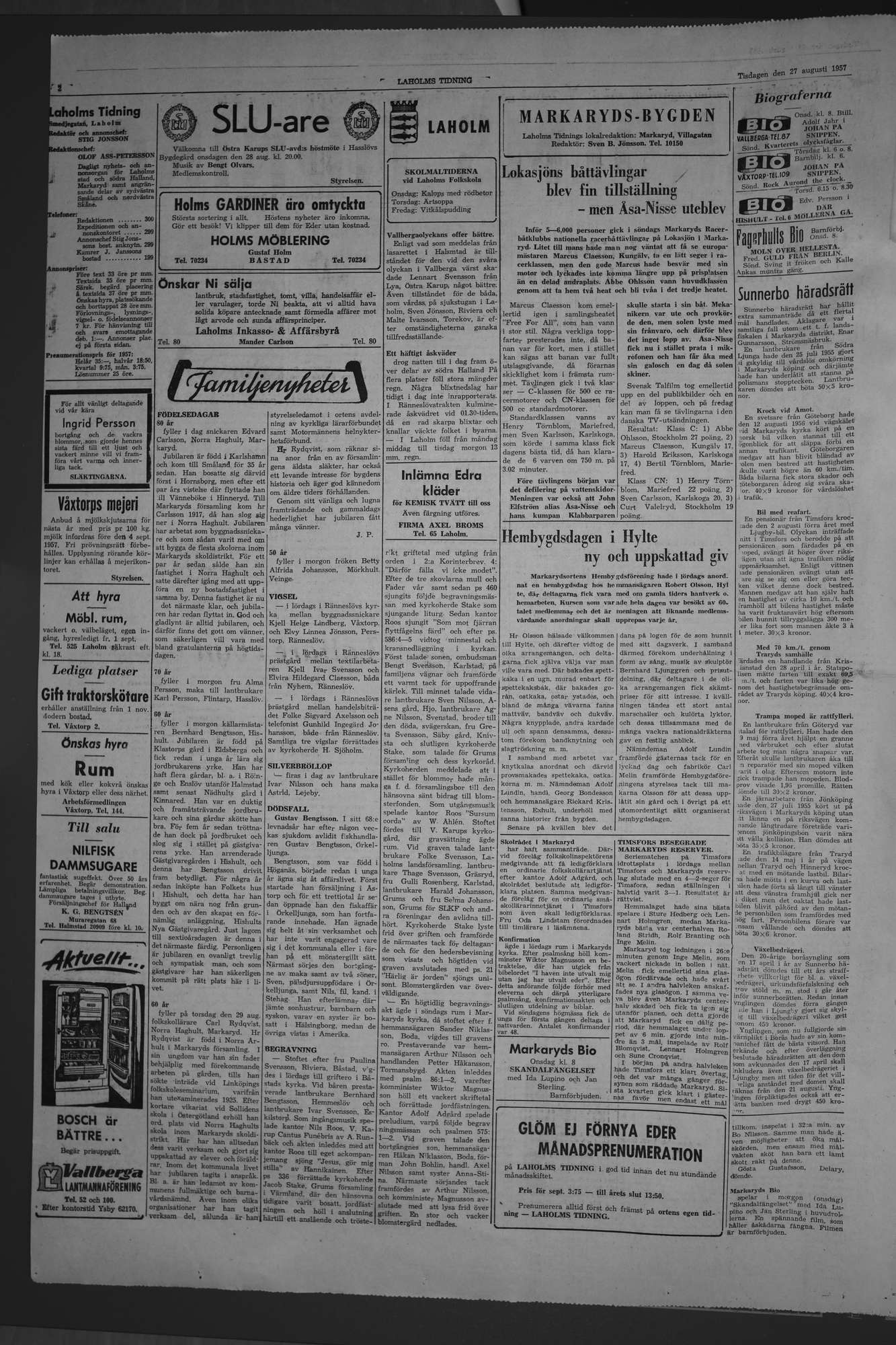 Laholms Tidning Tisdag 27 augusti 1957, sida 2