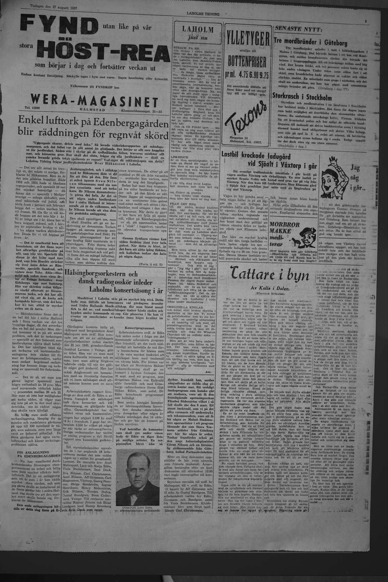Laholms Tidning Tisdag 27 augusti 1957, sida 3