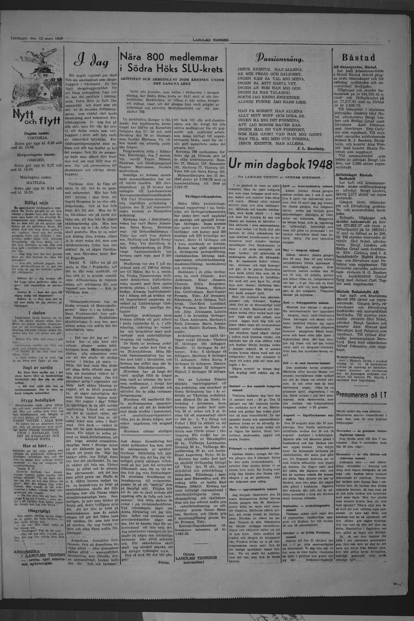 Laholms Tidning Lördag 12 mars 1949, sida 7