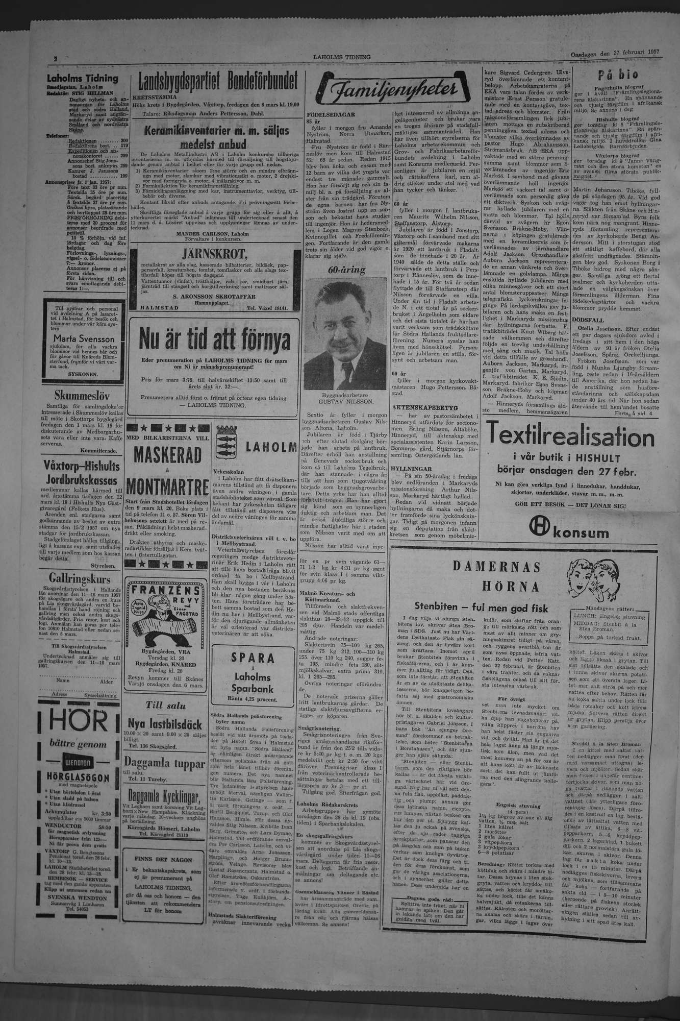 Laholms Tidning Onsdag 27 februari 1957, sida 2