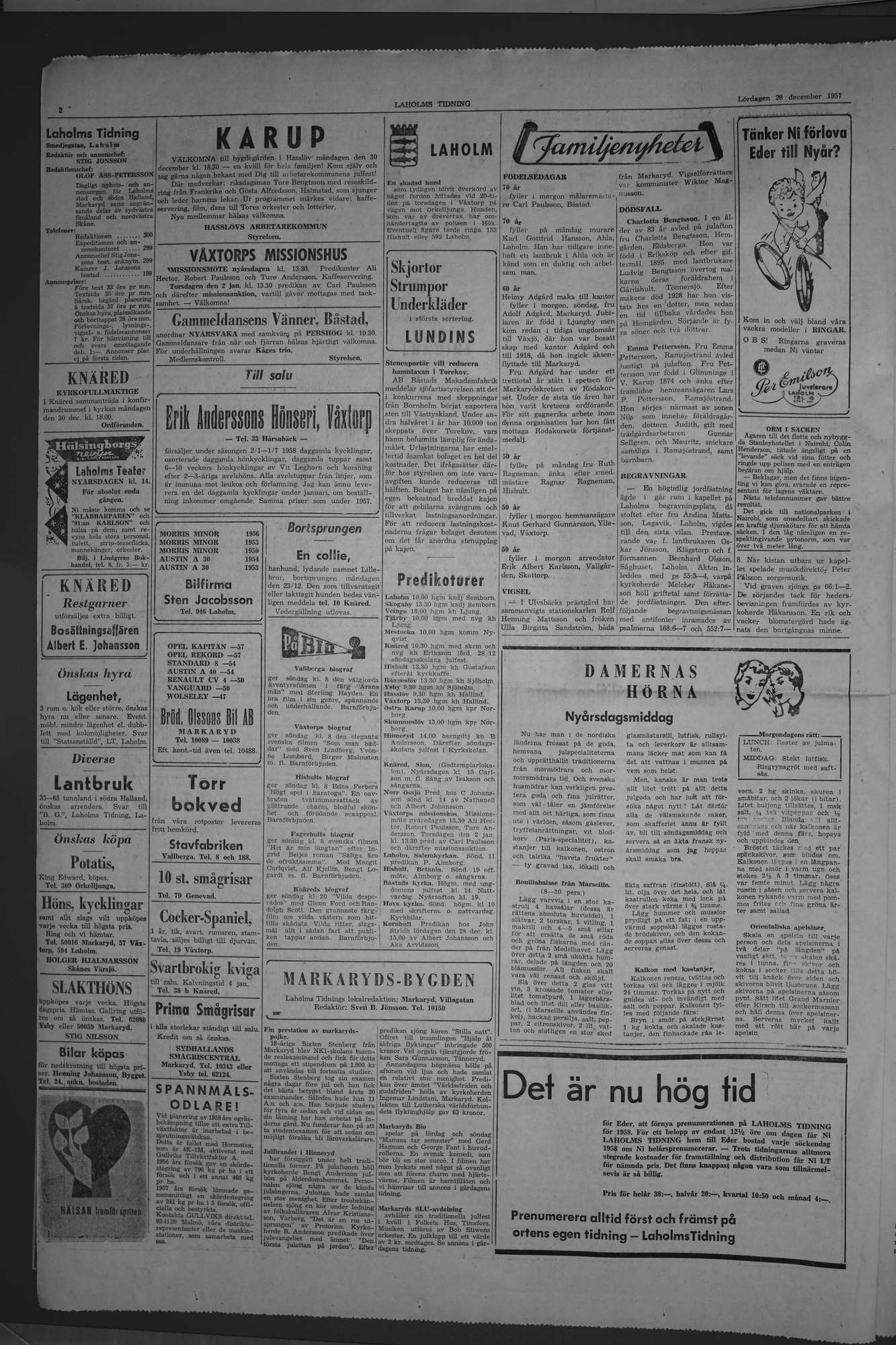 Laholms Tidning Lördag 28 december 1957, sida 2
