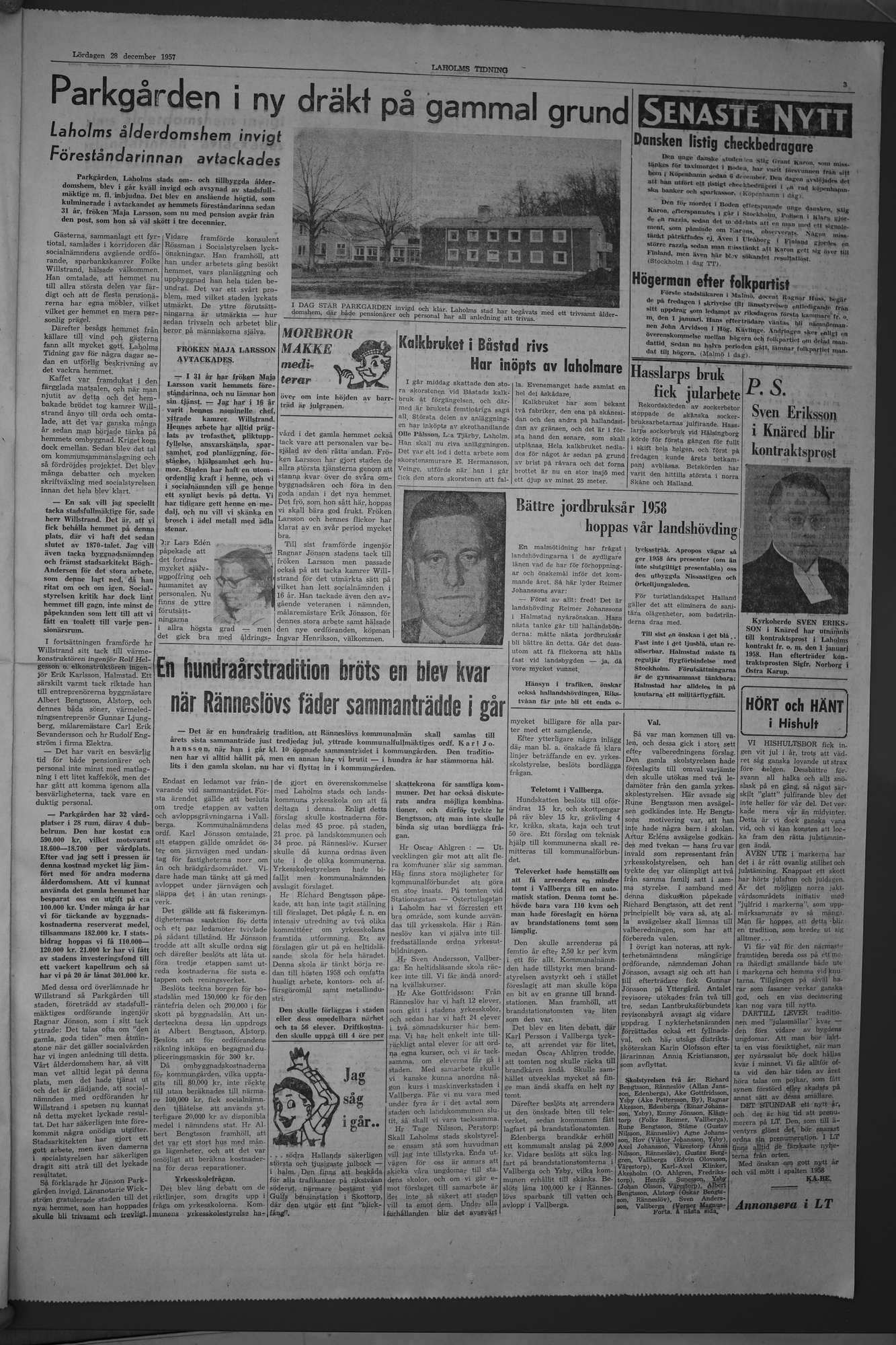 Laholms Tidning Lördag 28 december 1957, sida 3