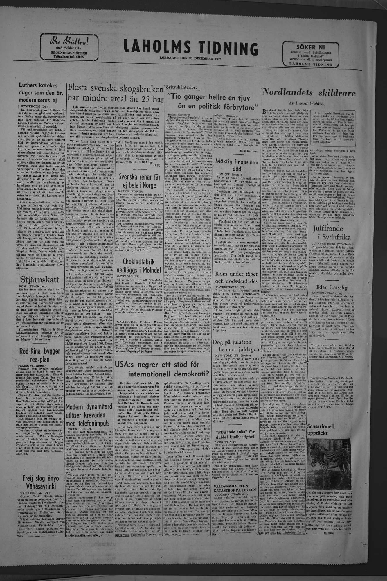 Laholms Tidning Lördag 28 december 1957, sida 8