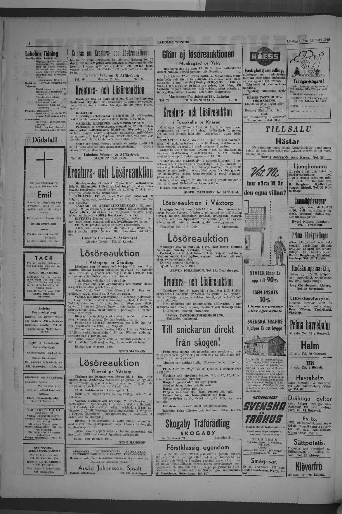 Laholms Tidning Lördag 19 mars 1949, sida 2