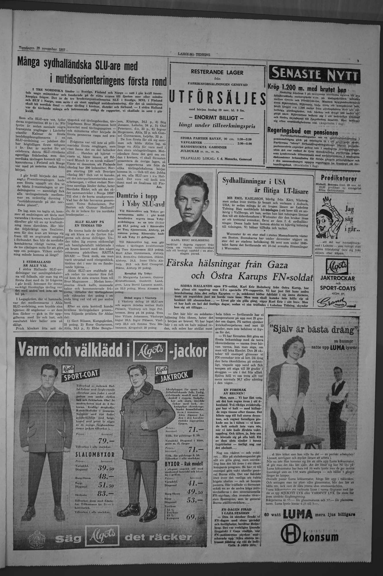 Laholms Tidning Torsdag 28 november 1957, sida 3