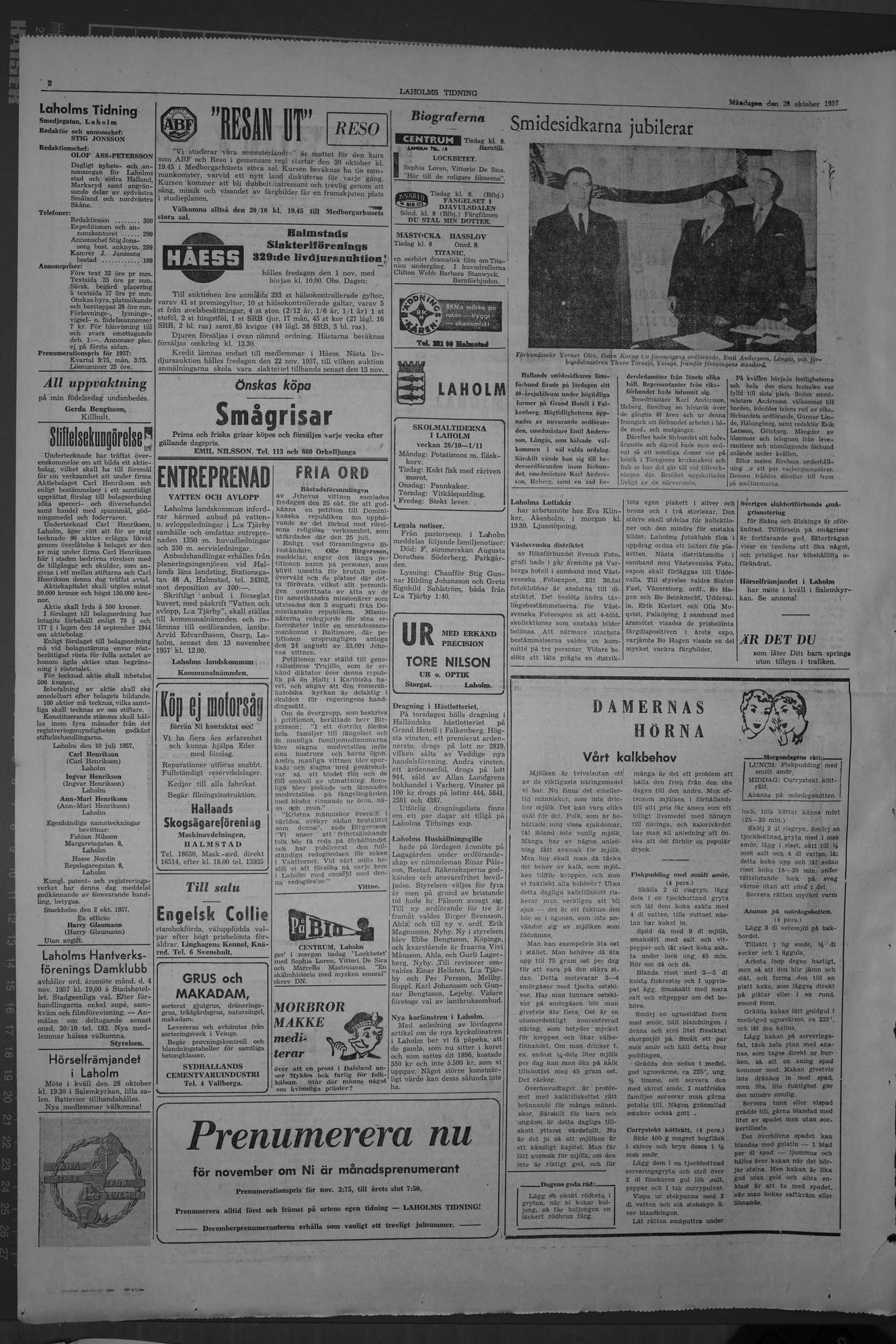 Laholms Tidning Måndag 28 oktober 1957, sida 2