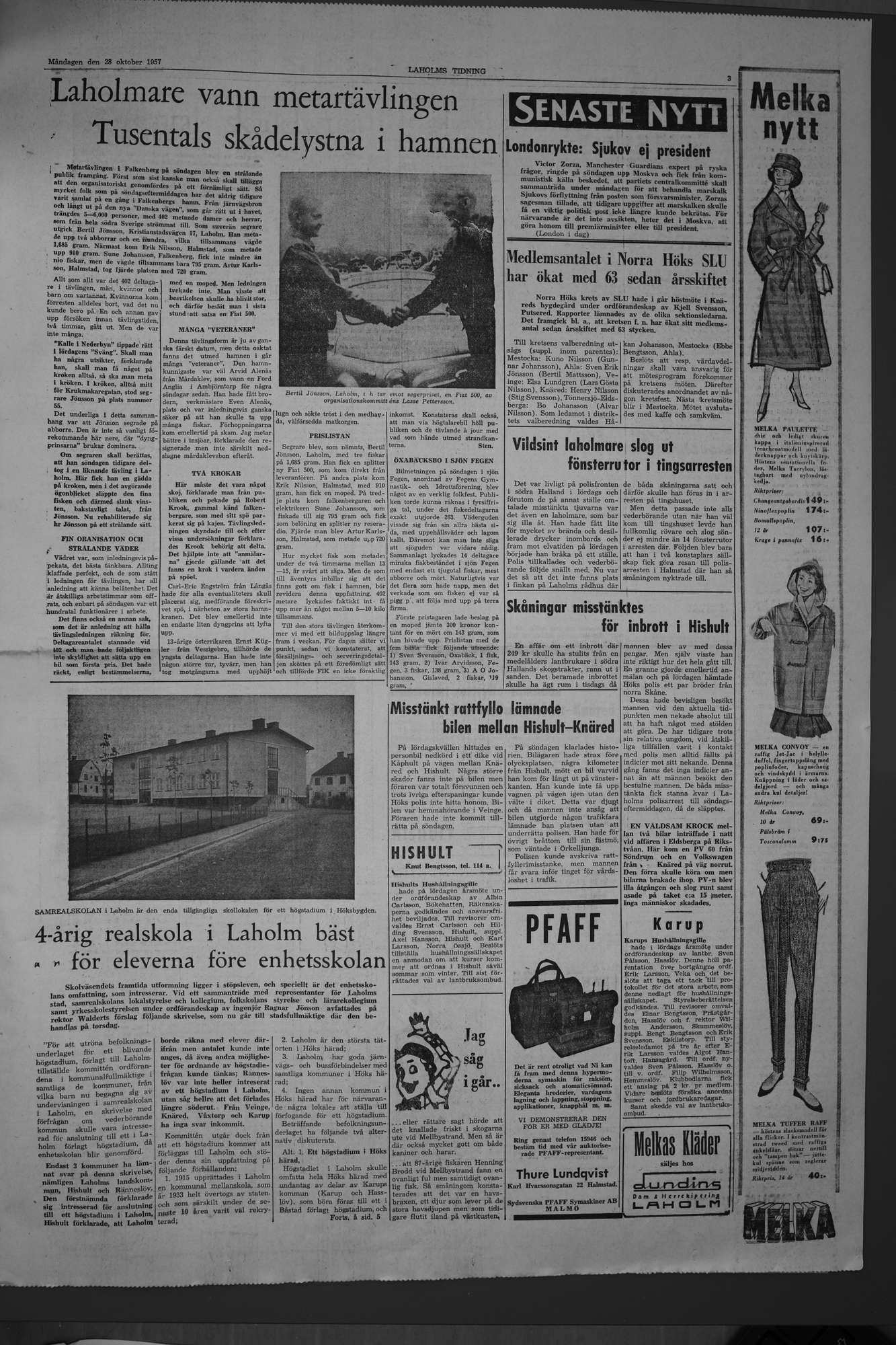 Laholms Tidning Måndag 28 oktober 1957, sida 3