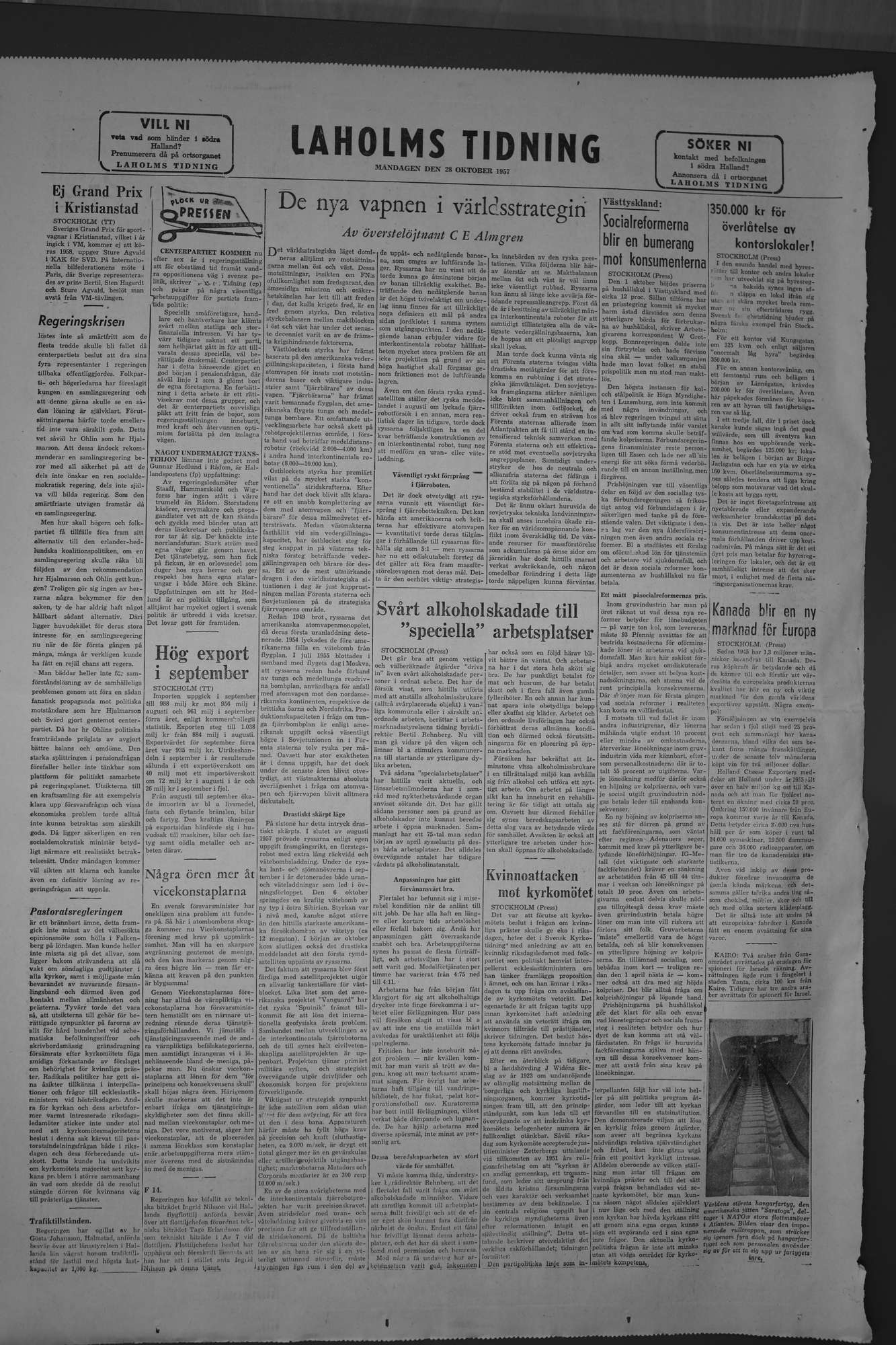 Laholms Tidning Måndag 28 oktober 1957, sida 8