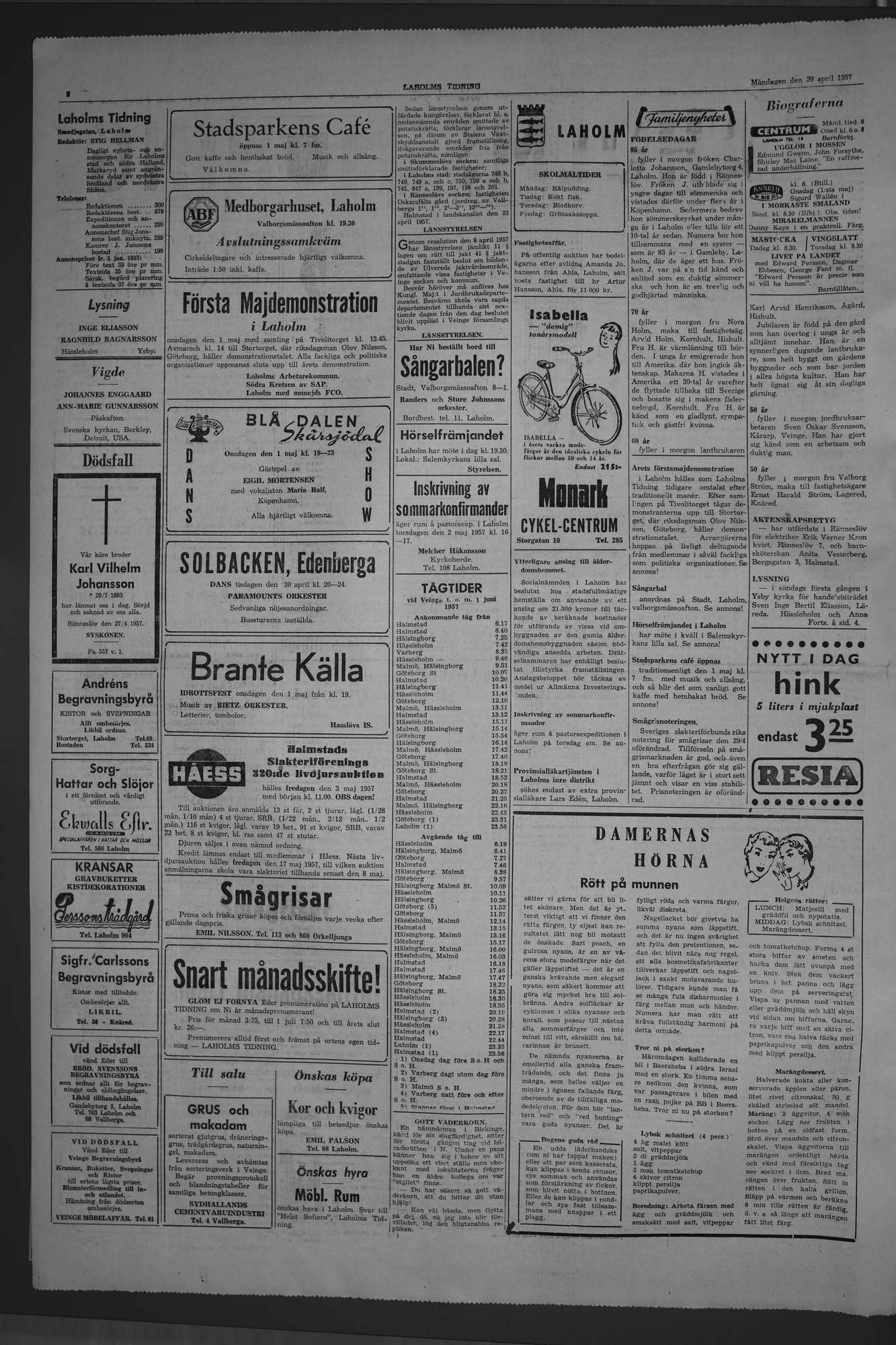 Laholms Tidning Måndag 29 april 1957, sida 2
