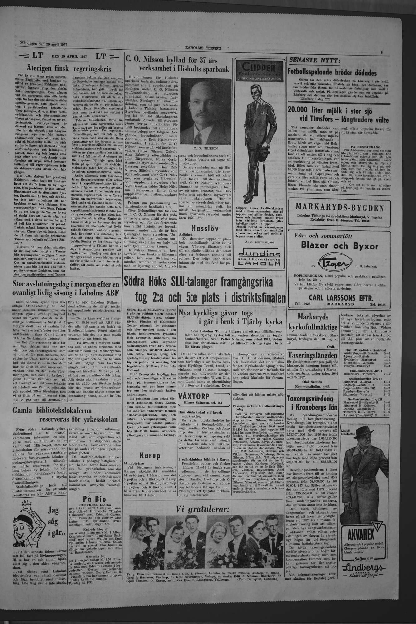 Laholms Tidning Måndag 29 april 1957, sida 3