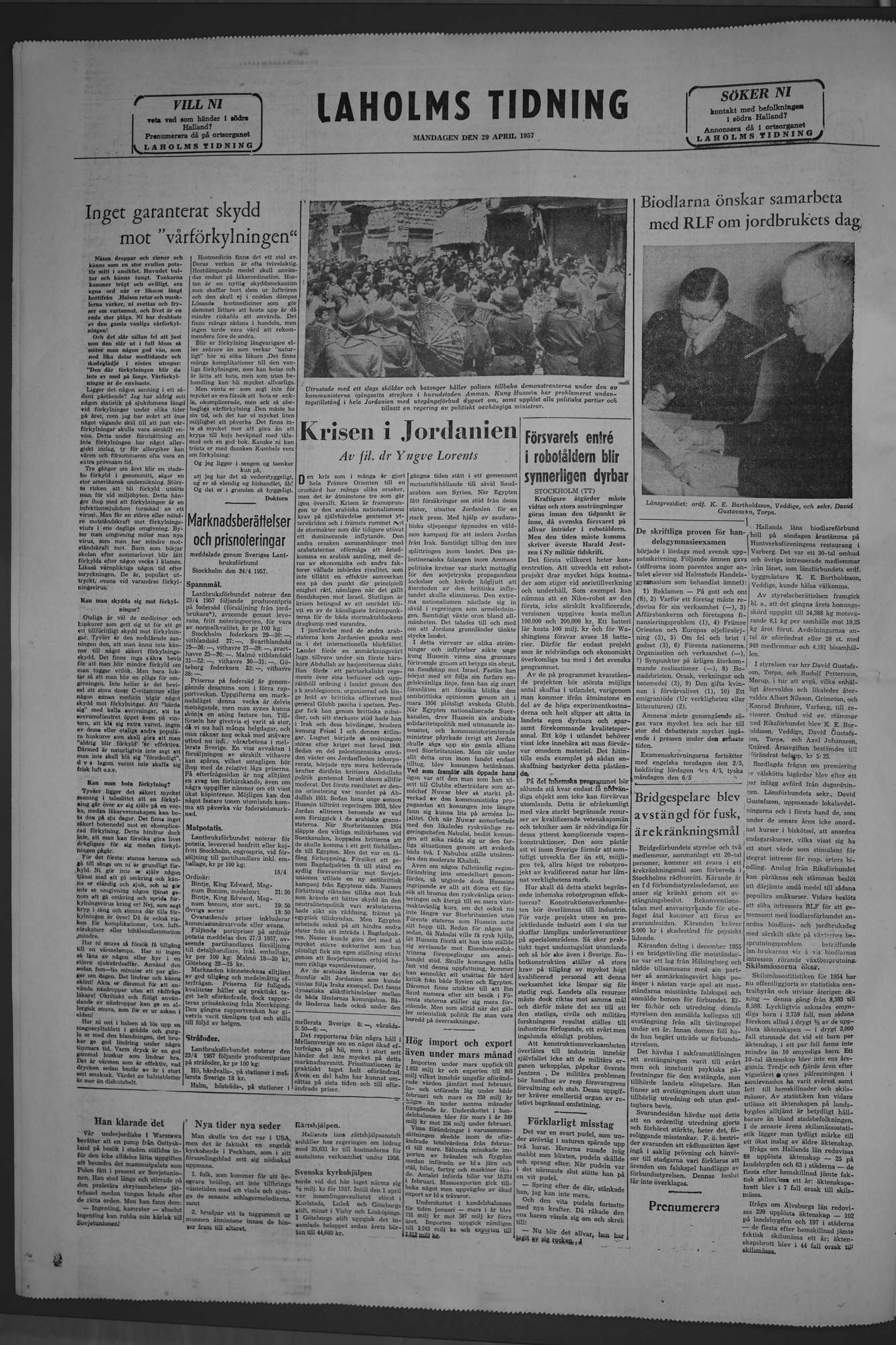Laholms Tidning Måndag 29 april 1957, sida 8