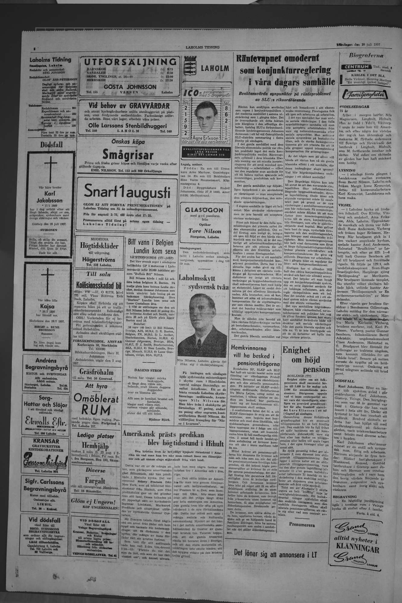 Laholms Tidning Måndag 29 juli 1957, sida 2