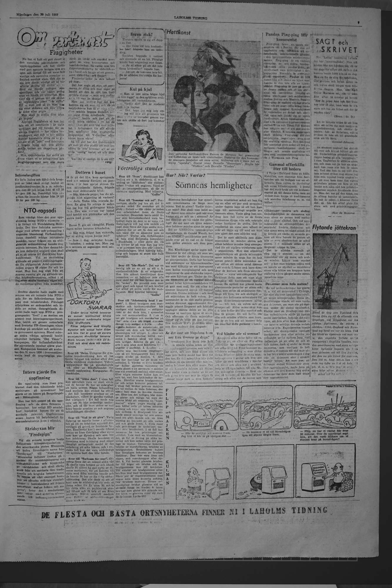 Laholms Tidning Måndag 29 juli 1957, sida 7