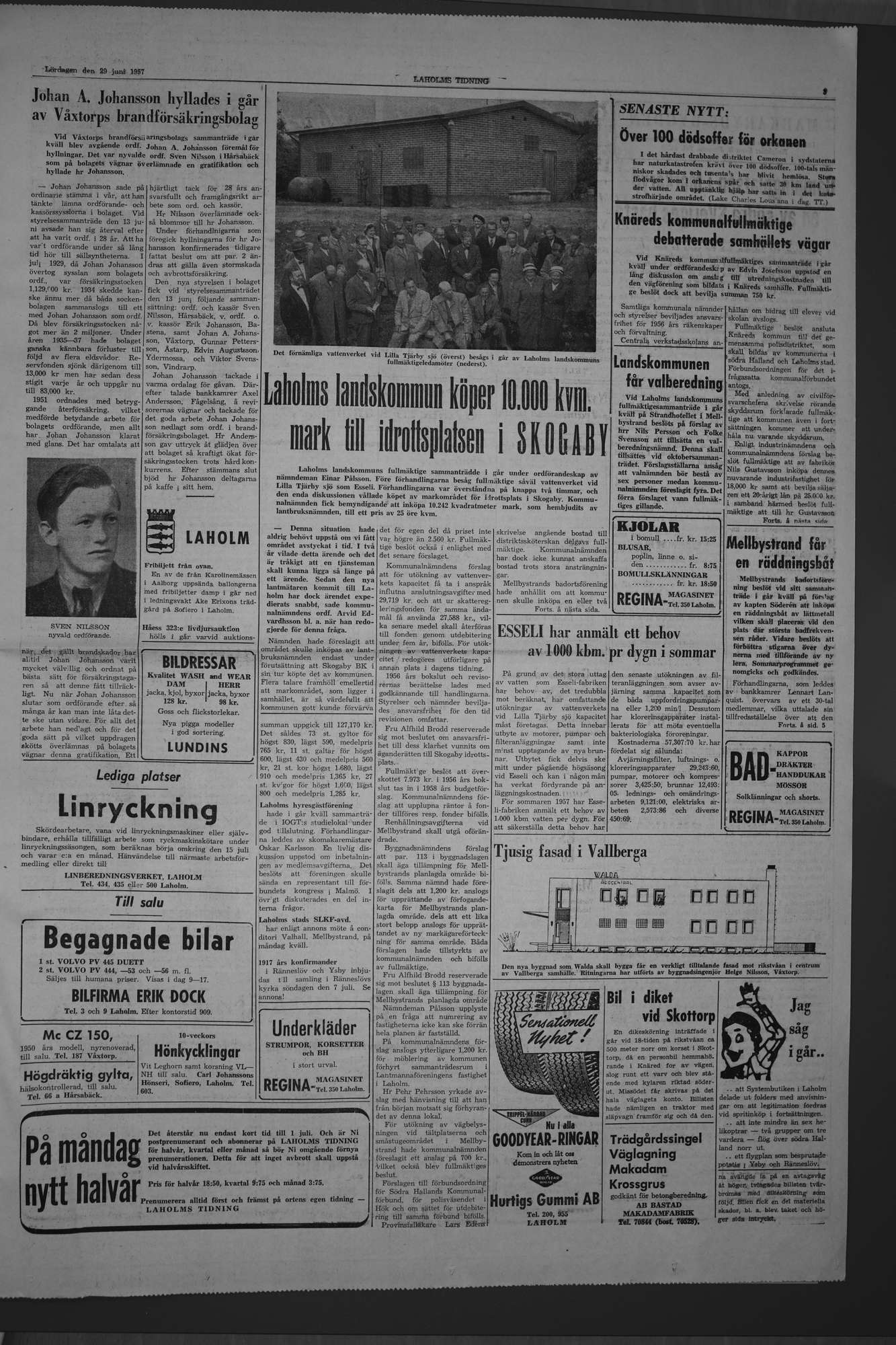 Laholms Tidning Lördag 29 juni 1957, sida 3