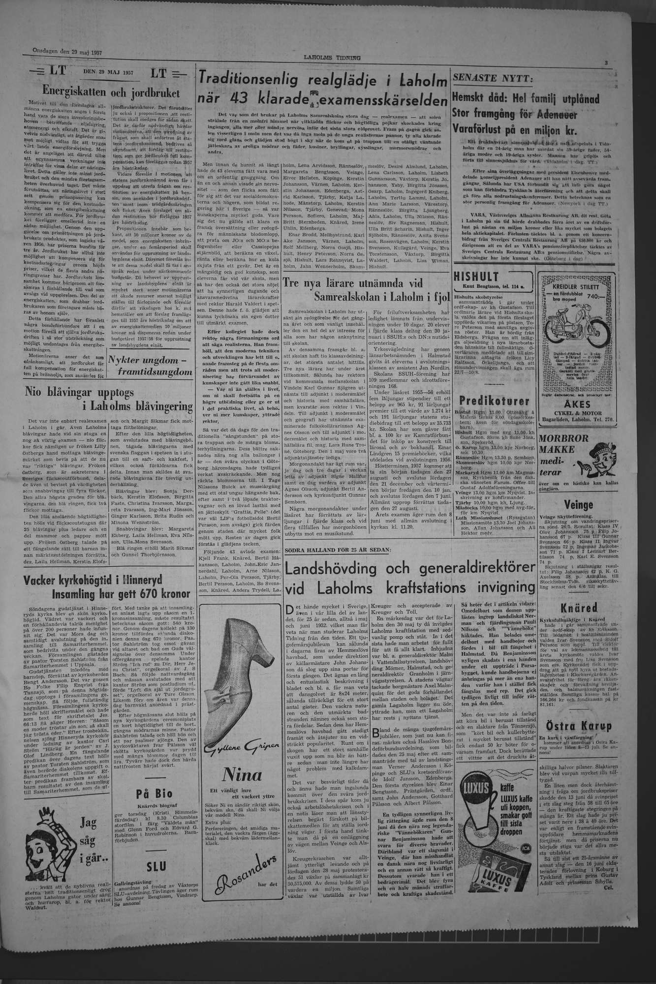 Laholms Tidning Onsdag 29 maj 1957, sida 3