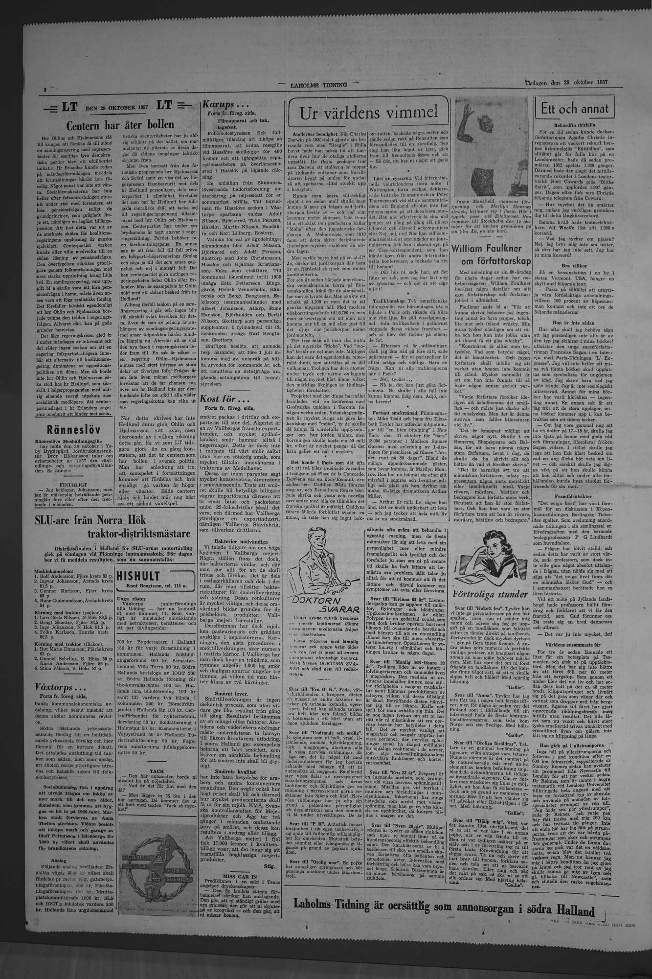Laholms Tidning Tisdag 29 oktober 1957, sida 4