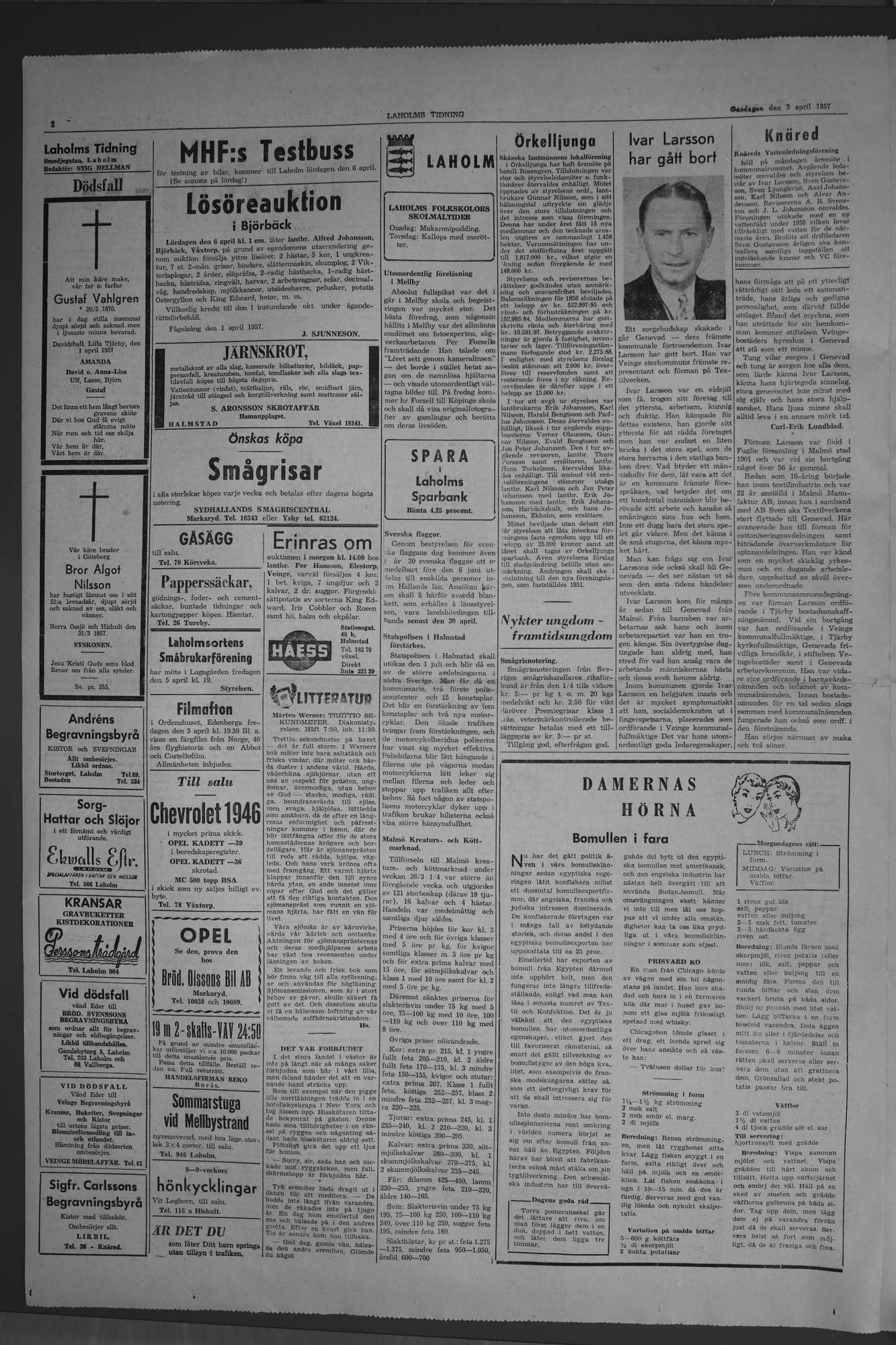 Laholms Tidning Onsdag 3 april 1957, sida 2