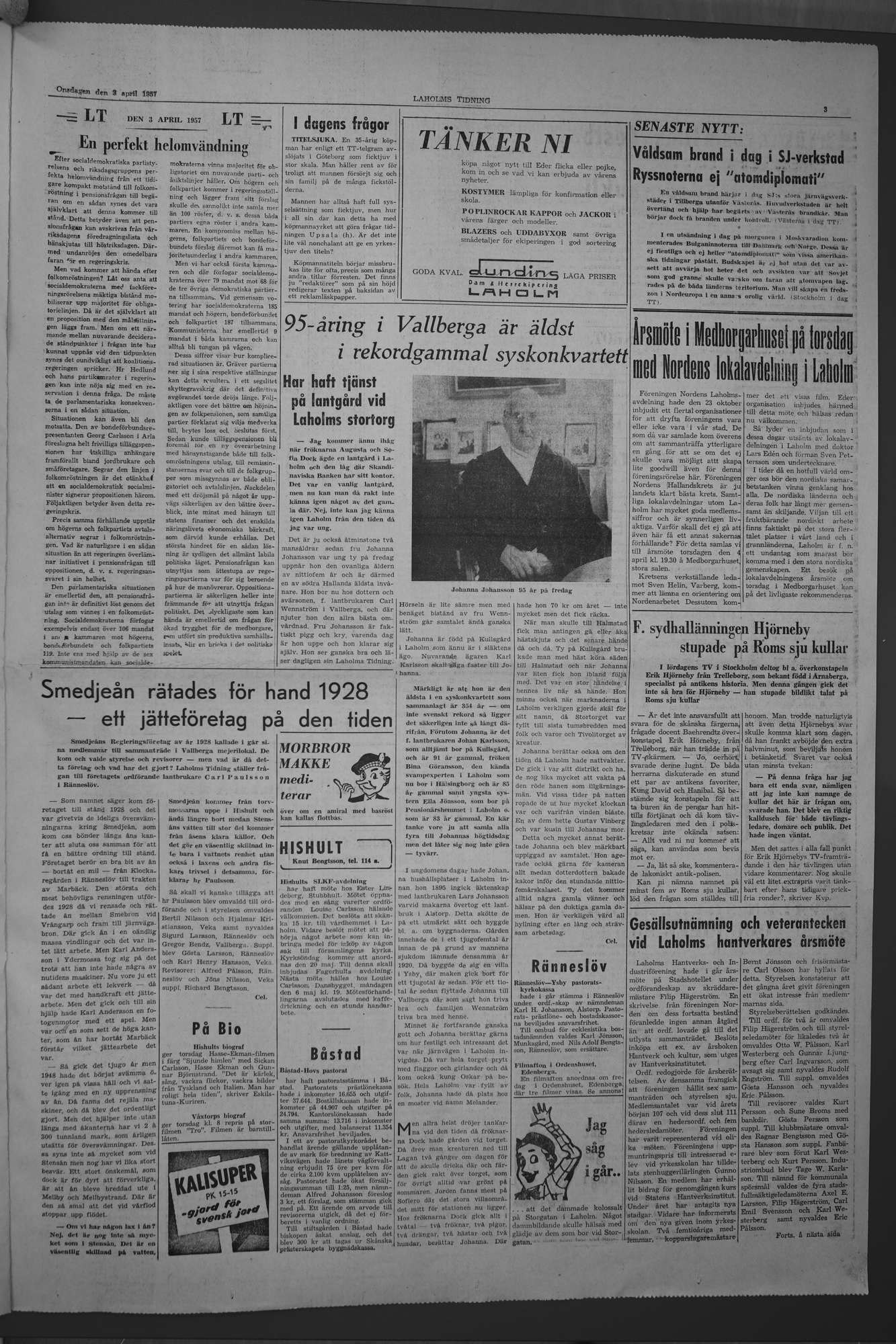 Laholms Tidning Onsdag 3 april 1957, sida 3