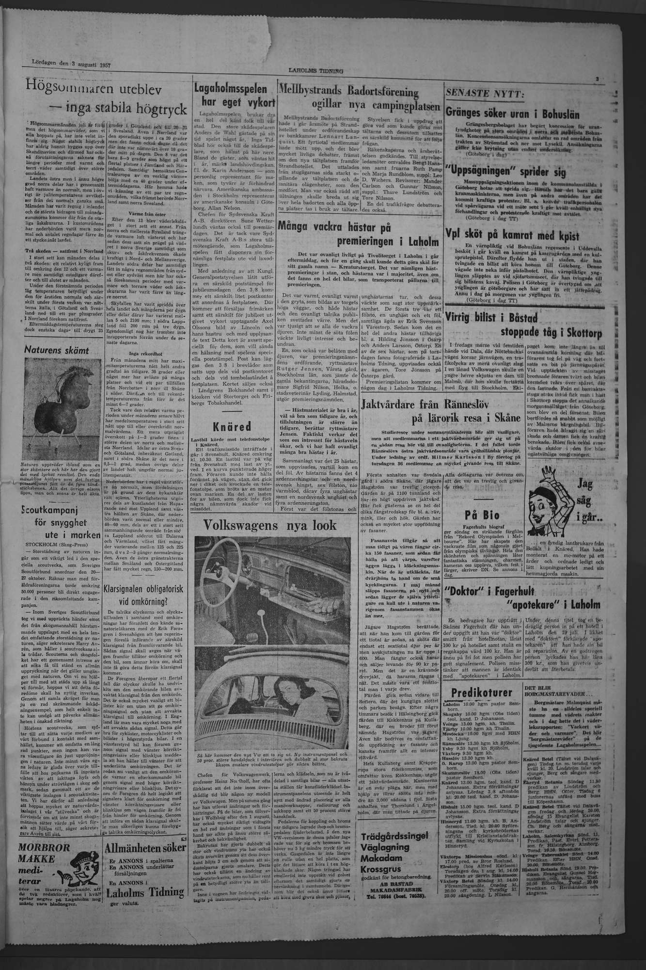 Laholms Tidning Lördag 3 augusti 1957, sida 3