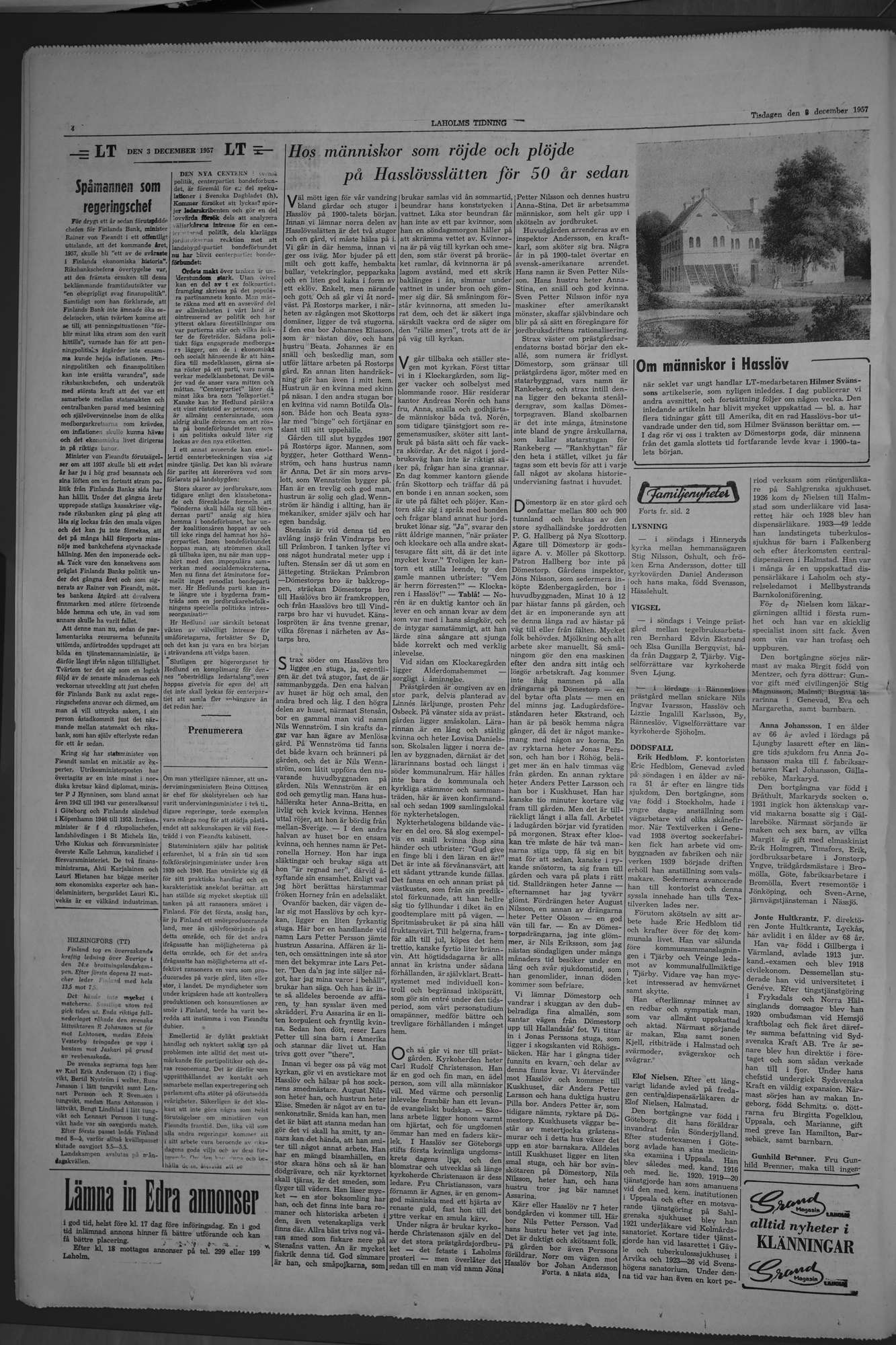 Laholms Tidning Tisdag 3 december 1957, sida 4