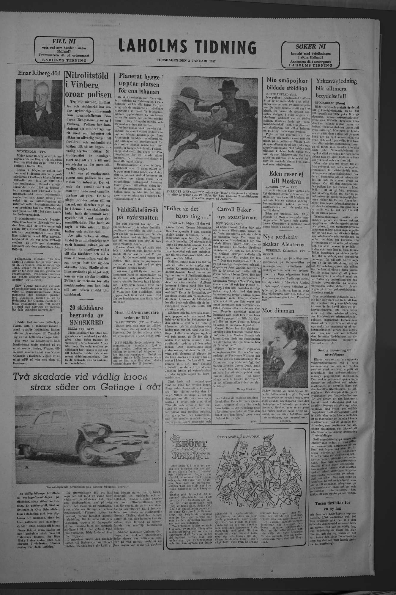 Laholms Tidning Torsdag 3 januari 1957, sida 8