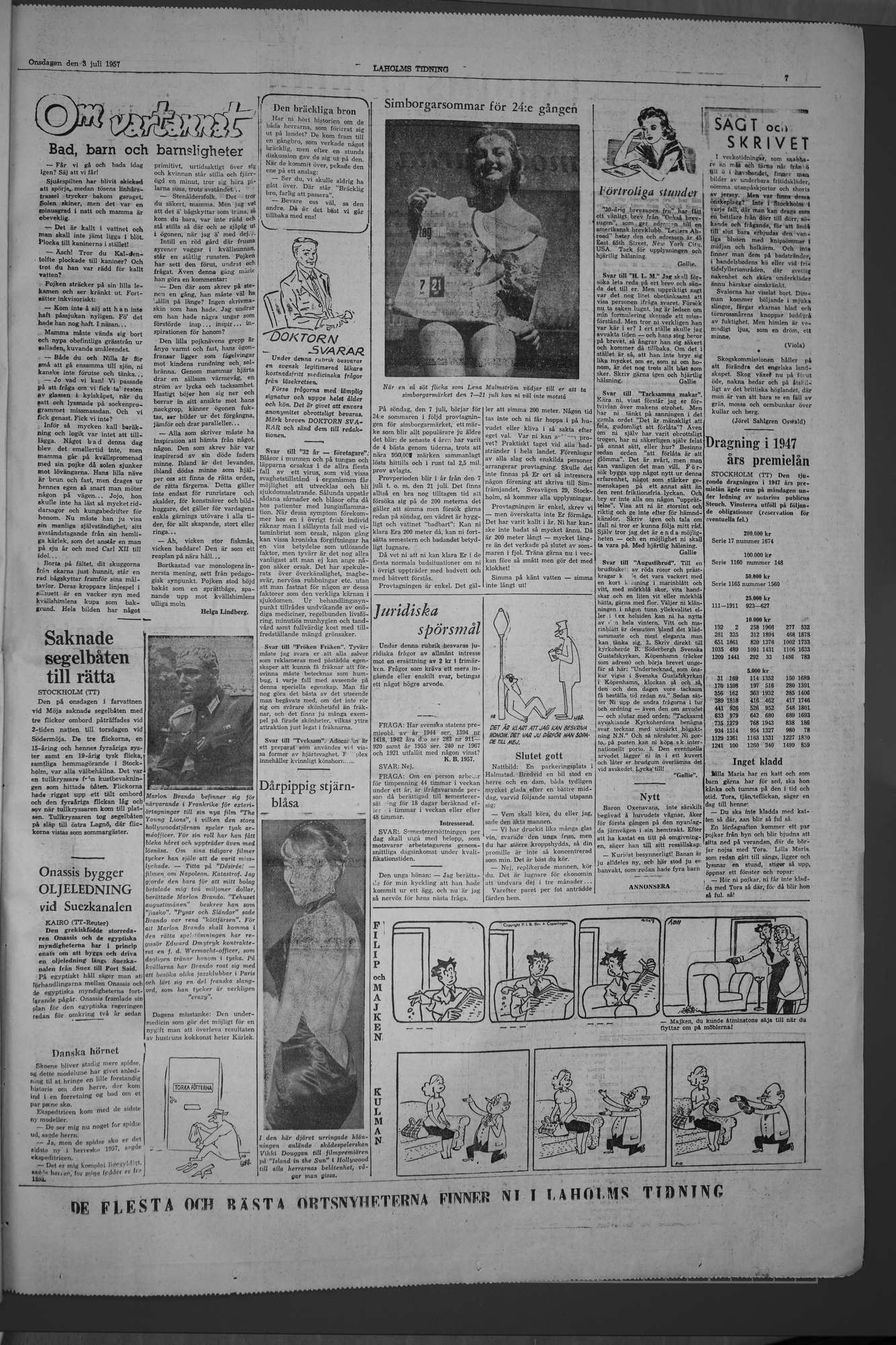 Laholms Tidning Onsdag 3 juli 1957, sida 7
