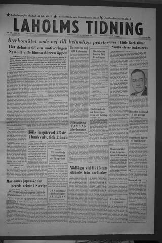 Förstasidan, Torsdag 3 oktober 1957