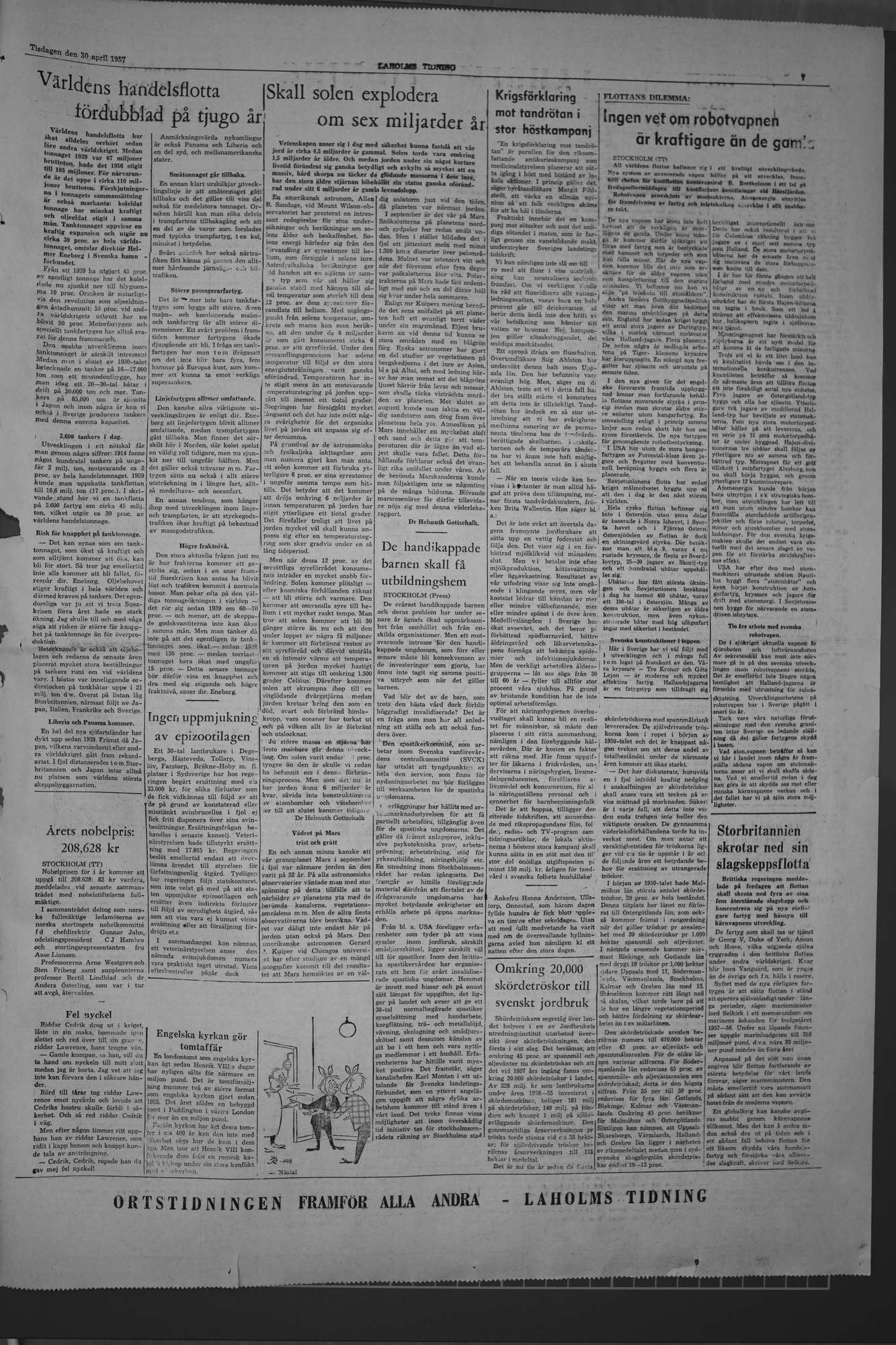 Laholms Tidning Tisdag 30 april 1957, sida 7